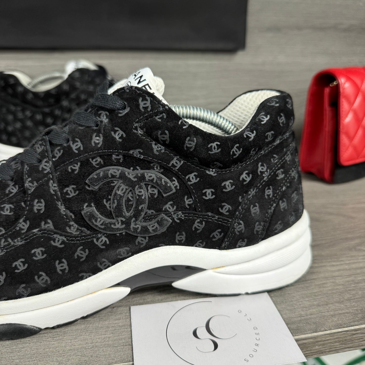 Chanel Black Suede Printed CC Trainers