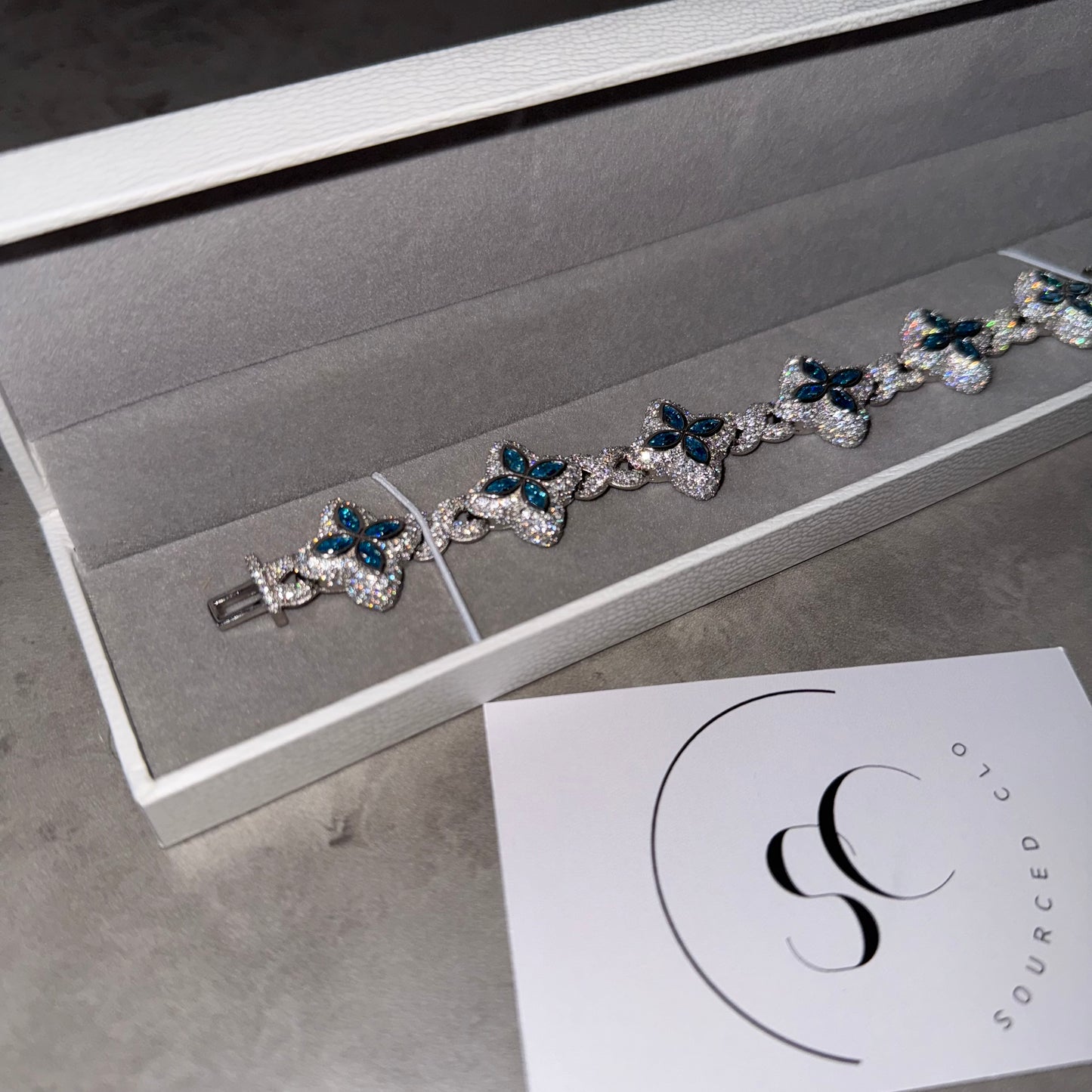 Silver & Blue Lab Diamond Clover Bracelet
