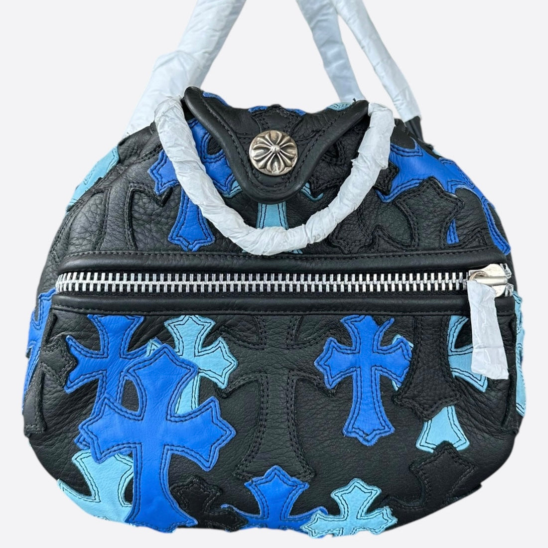Chrome Hearts Black & Blue Leather Cross Patch Duffel Bag