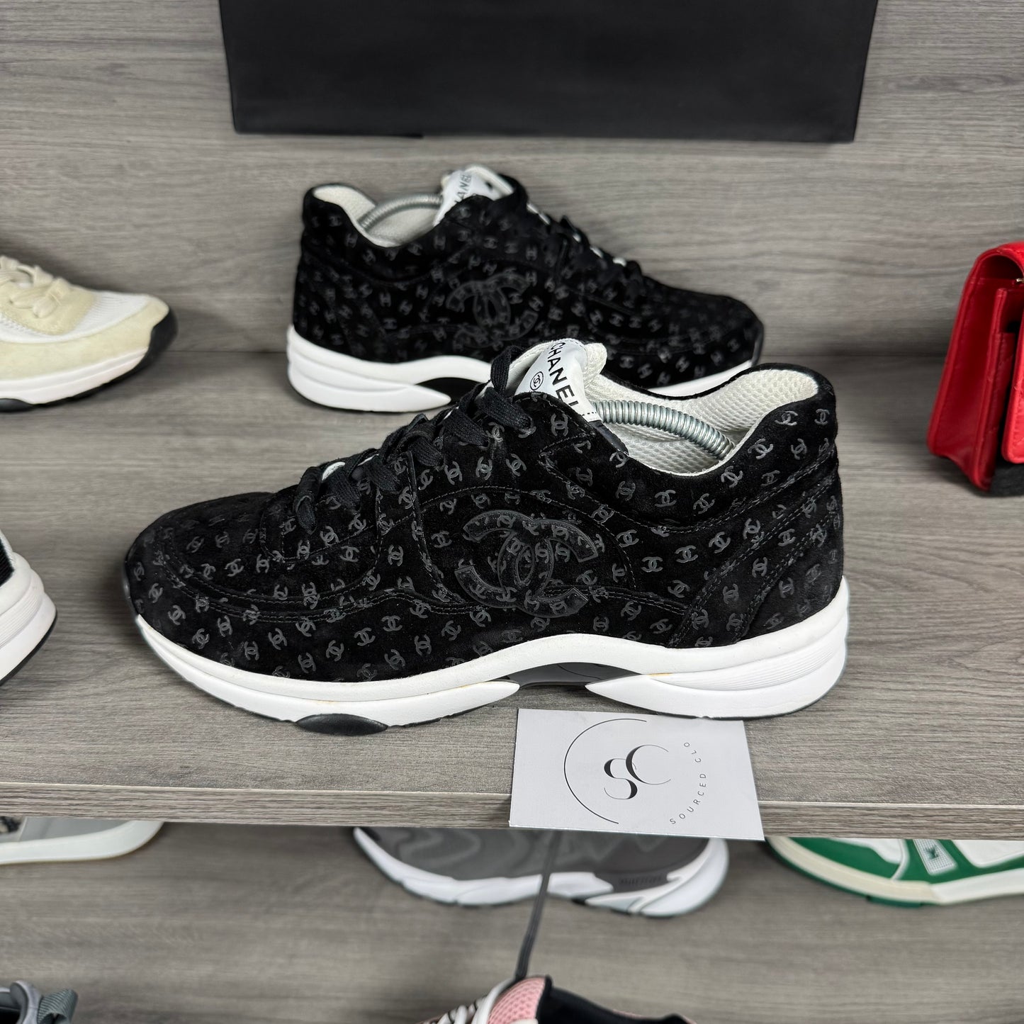 Chanel Black Suede Printed CC Trainers