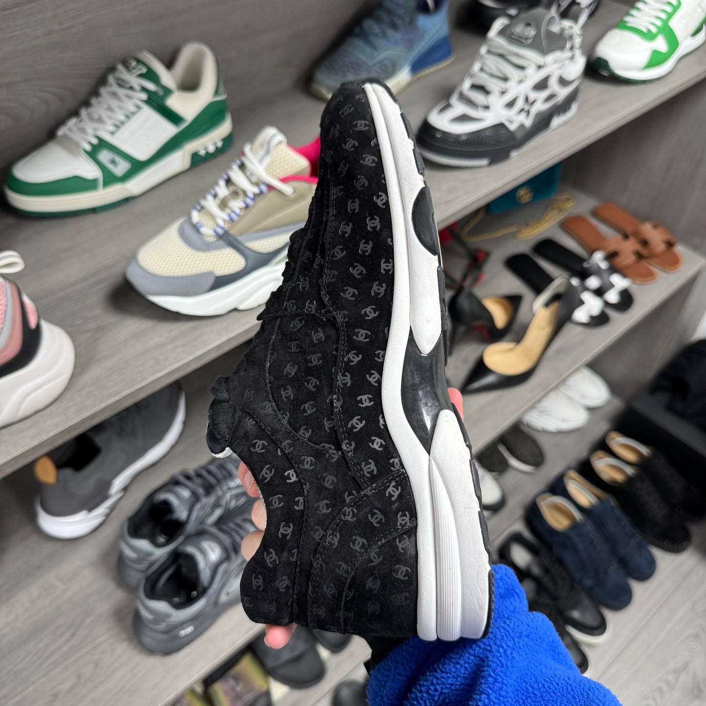 Chanel Black Suede Printed CC Trainers