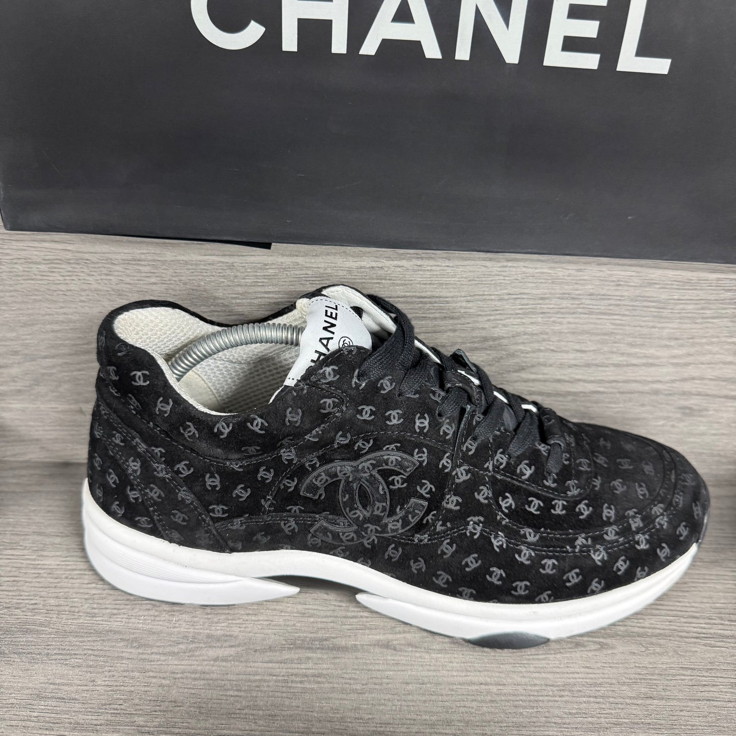 Chanel Black Suede Printed CC Trainers