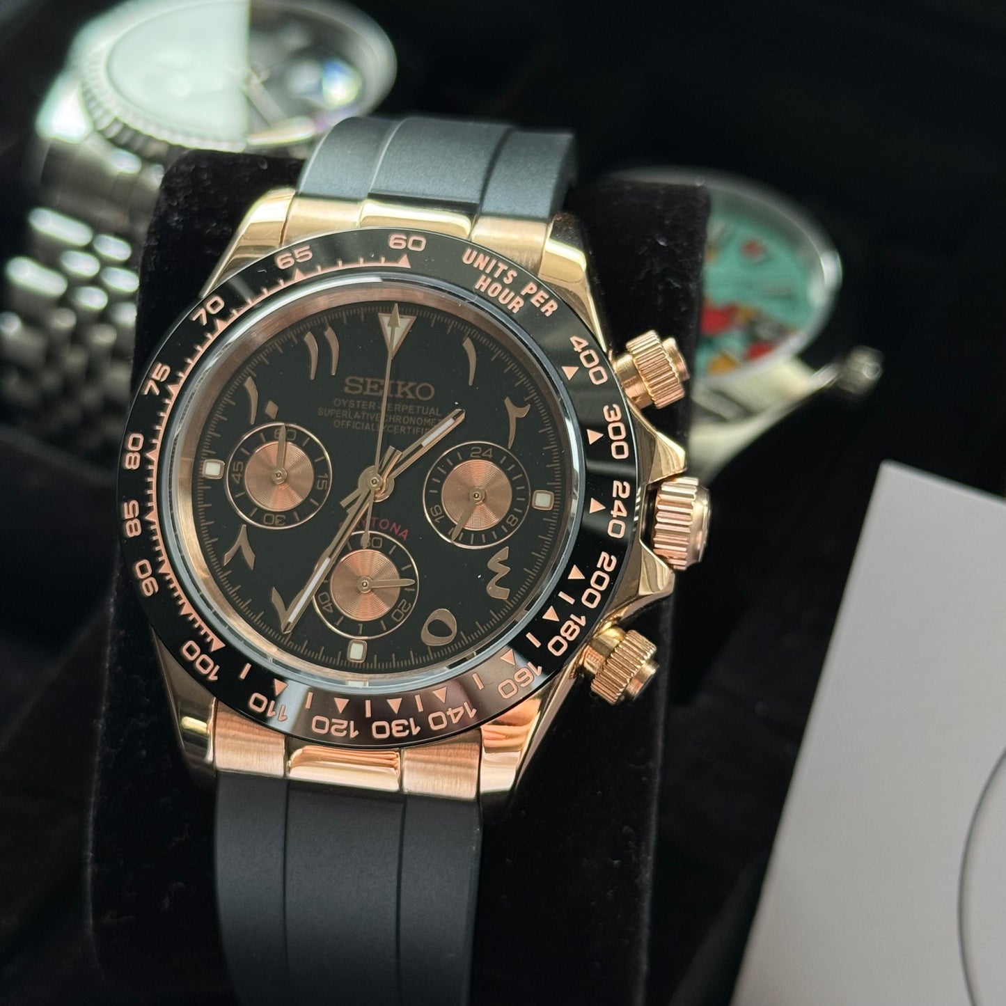 Seiko Rose Gold Arabic Dial Daytona Watch