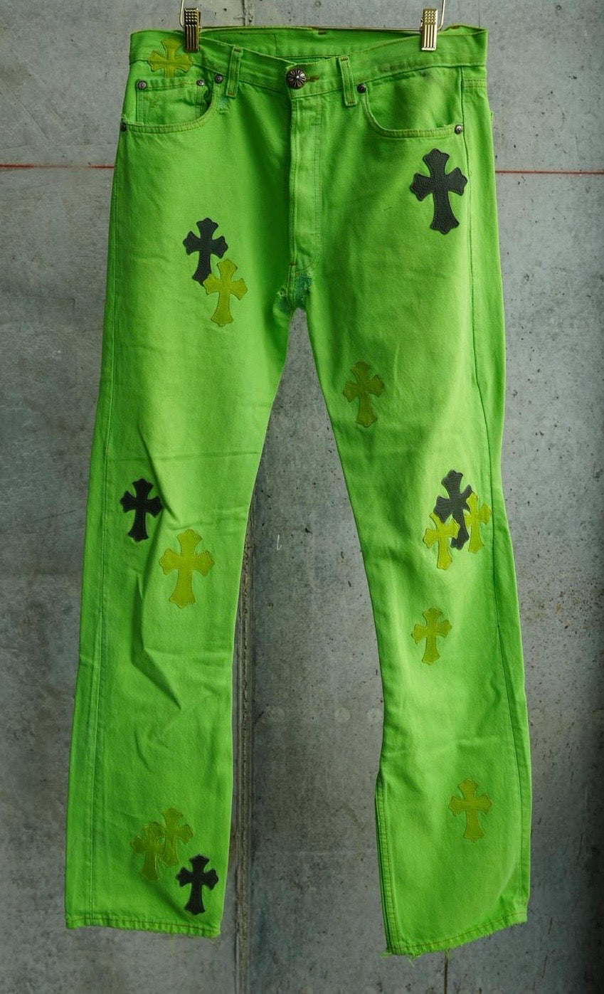 Chrome Hearts Green Cross Patch Jeans