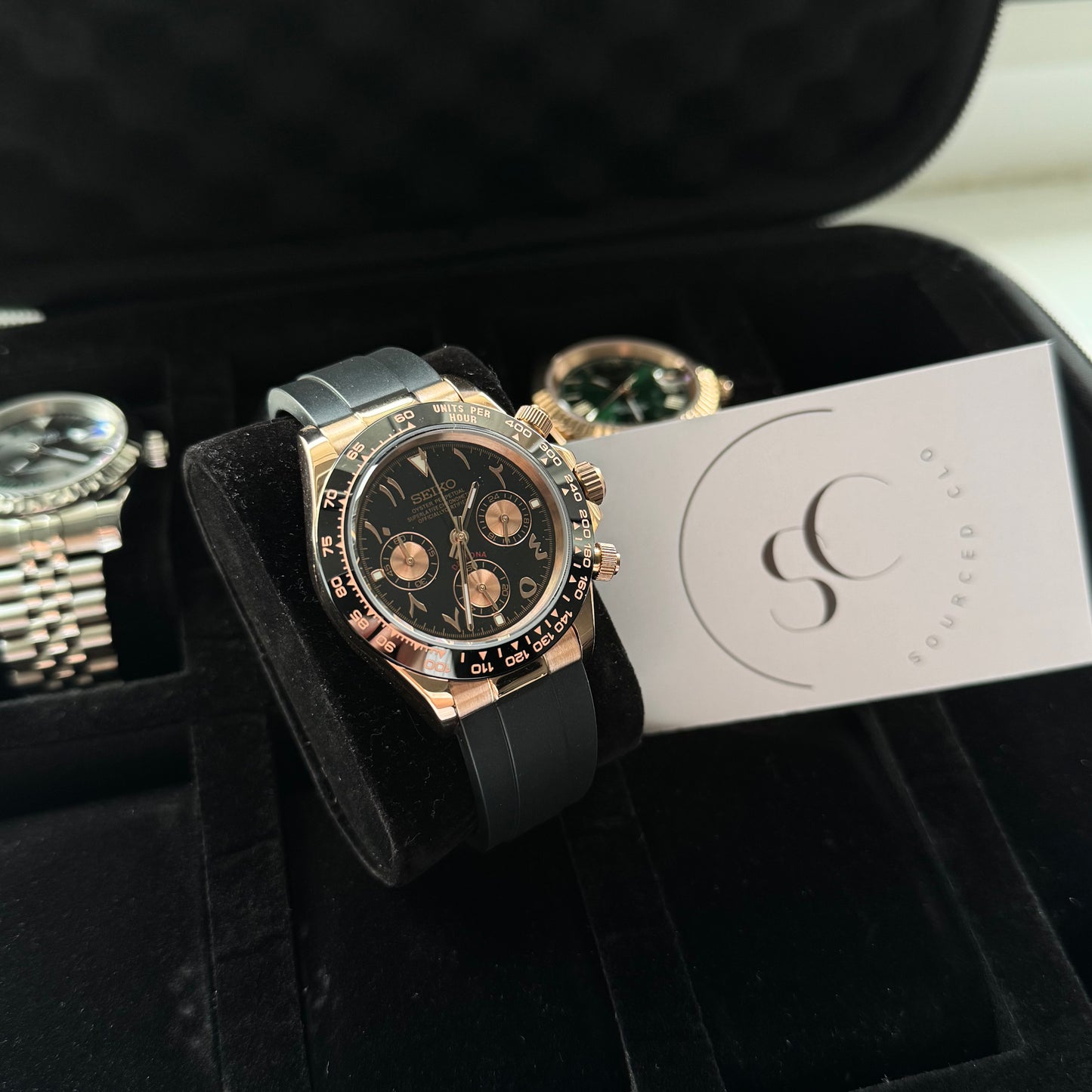 Seiko Rose Gold Arabic Dial Daytona Watch