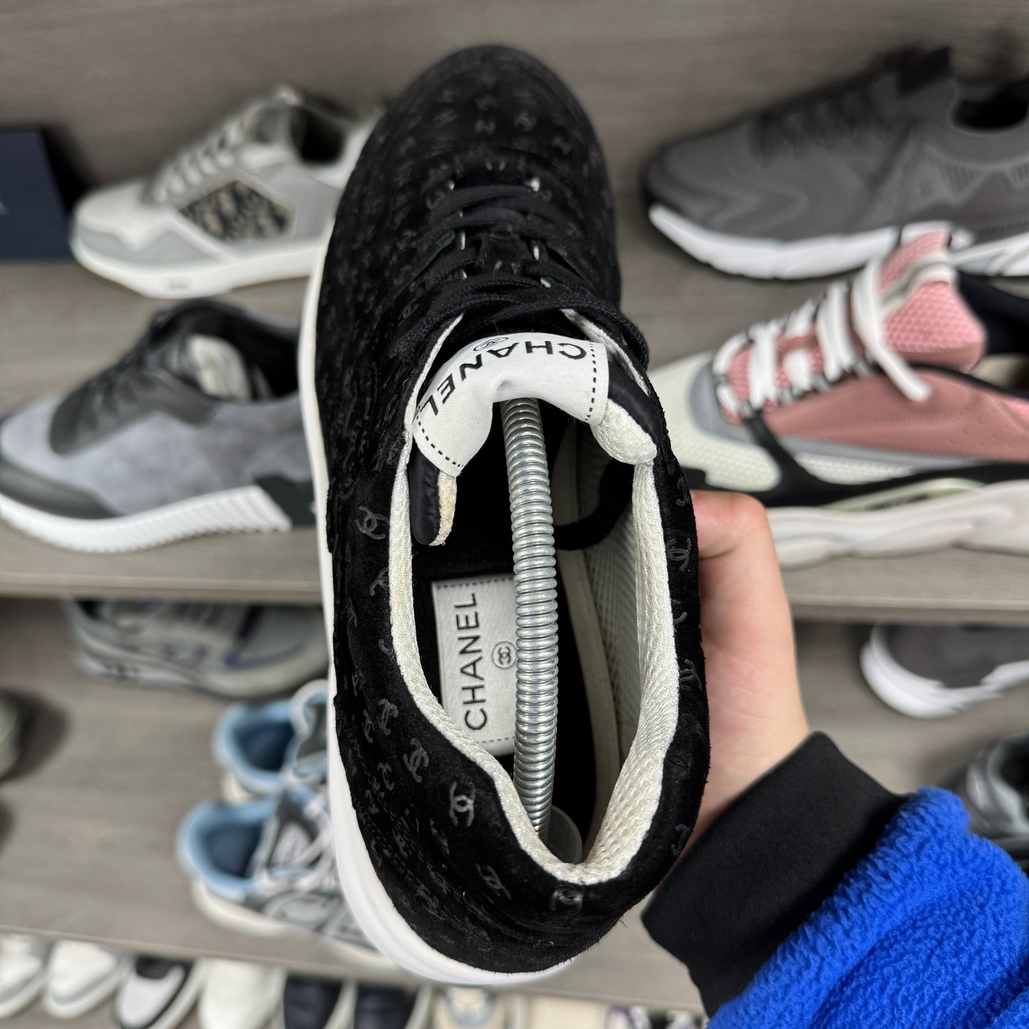 Chanel Black Suede Printed CC Trainers