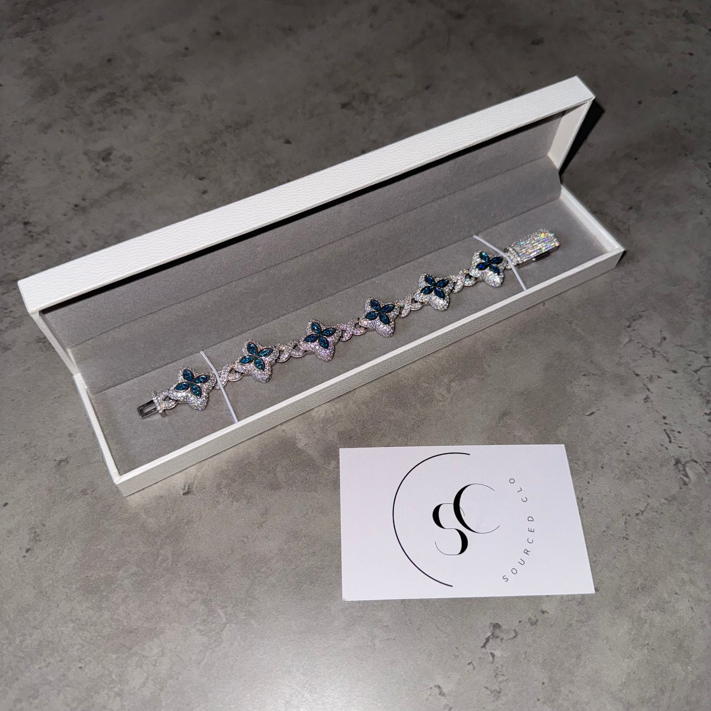 Silver & Blue Lab Diamond Clover Bracelet
