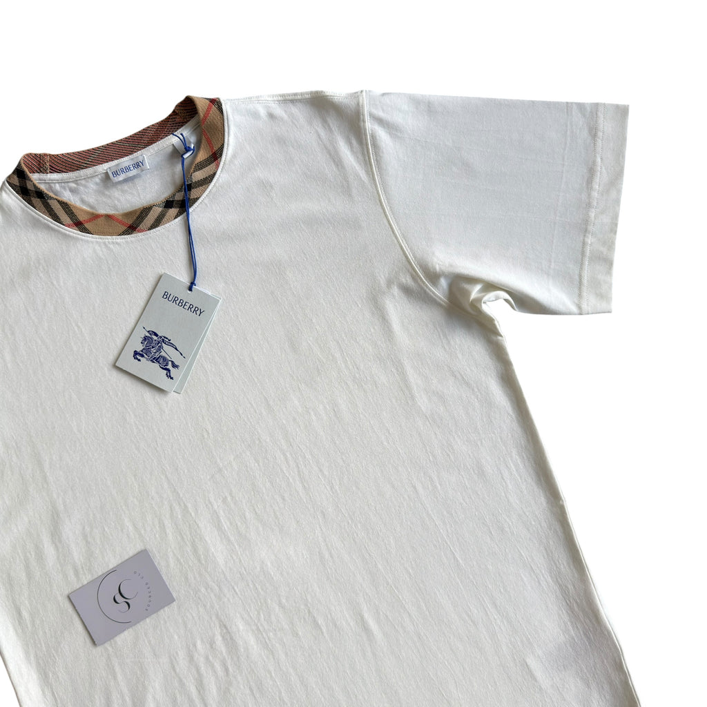Burberry White Check Collar T Shirt