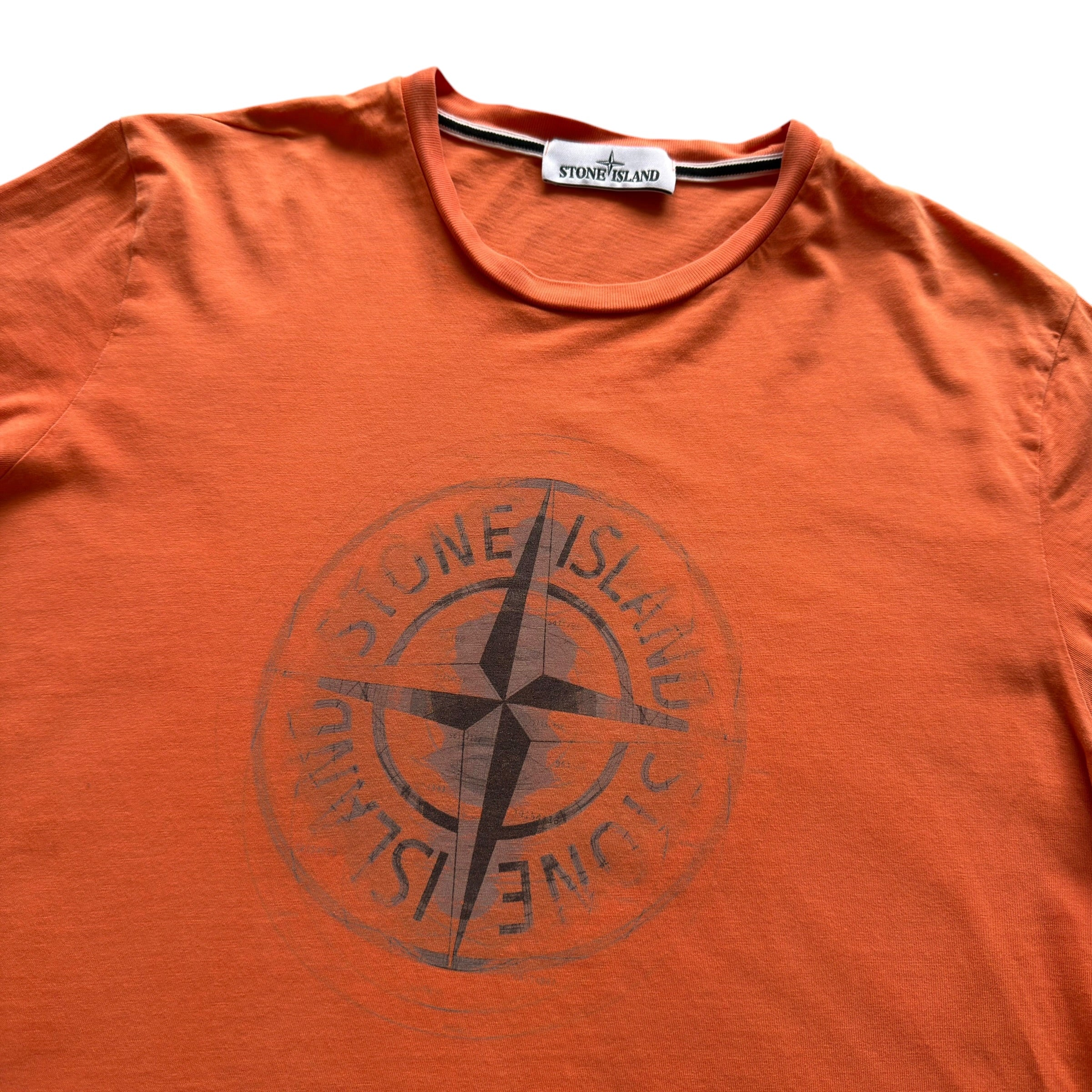 Stone Island Orange Compass Logo T Shirt