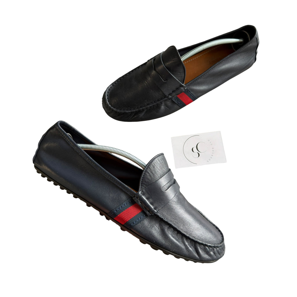Gucci Navy Web Accent Loafers
