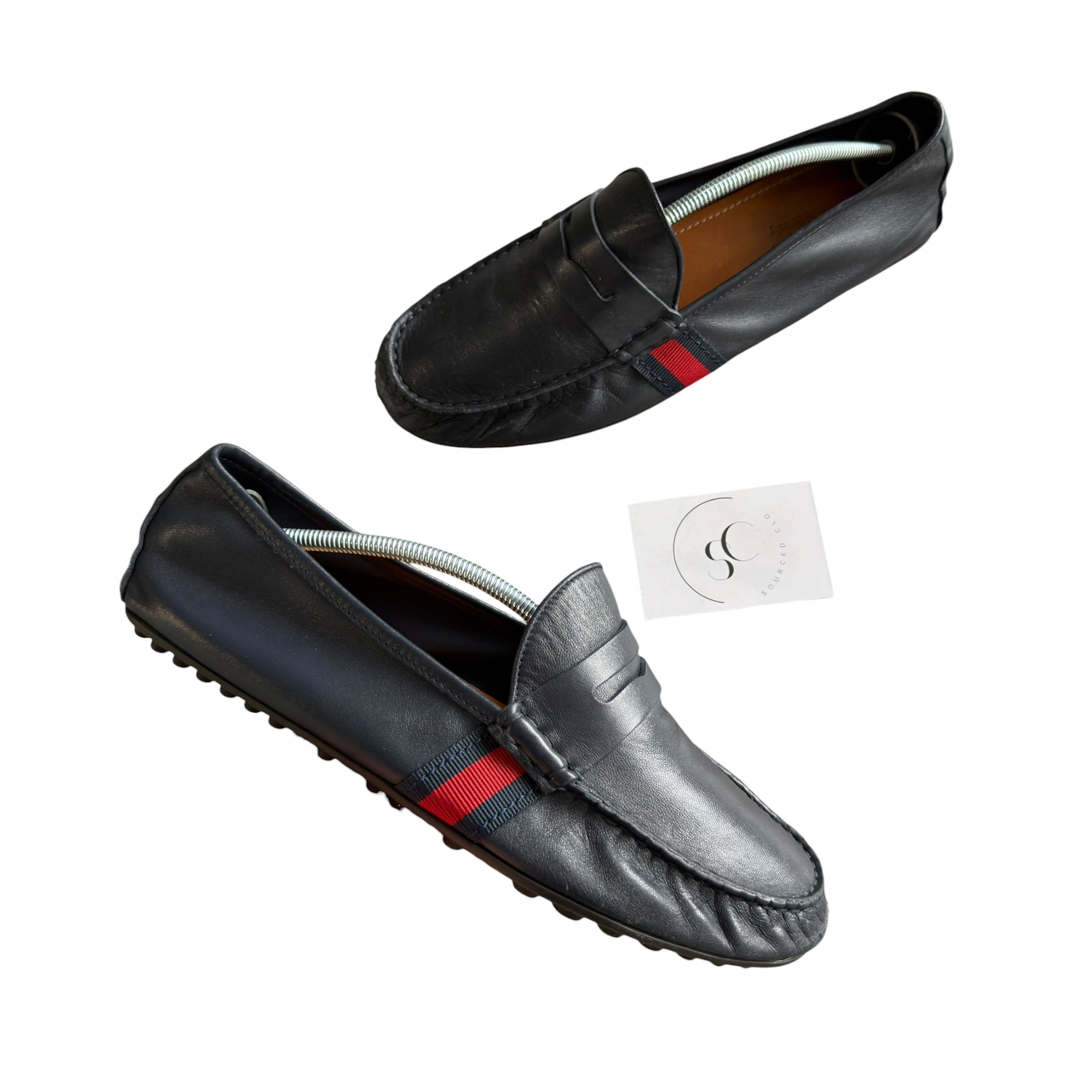 Gucci Navy Web Accent Loafers