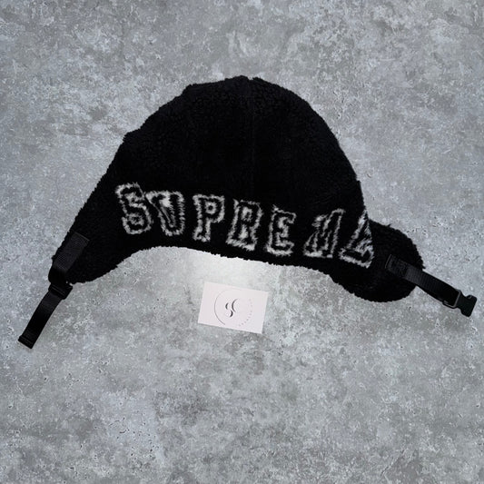 Supreme Black Shearling Trooper Hat