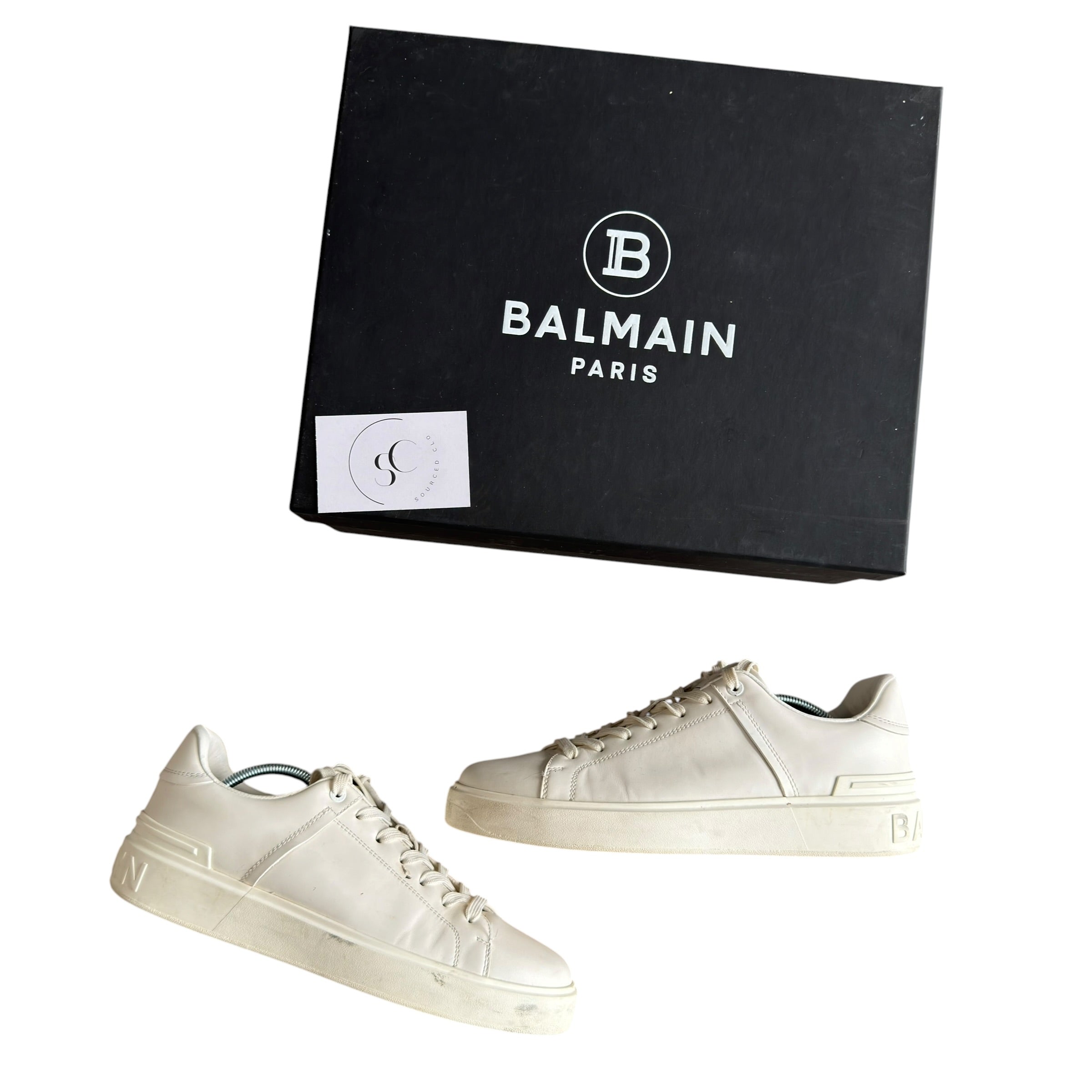 Balmain White B Court Trainers