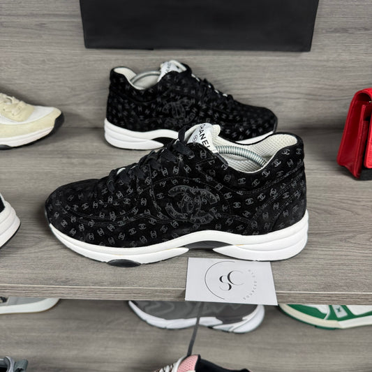 Chanel Black Suede Printed CC Trainers