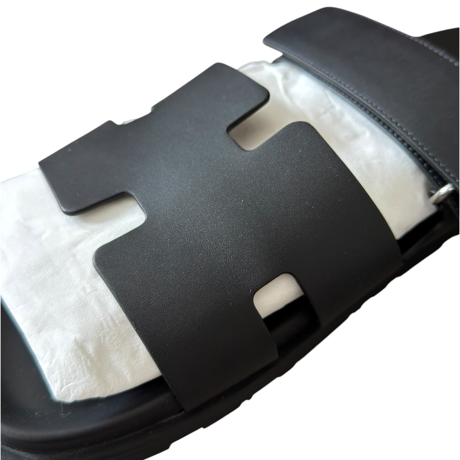 Hermes Chypre Black Leather Sandals