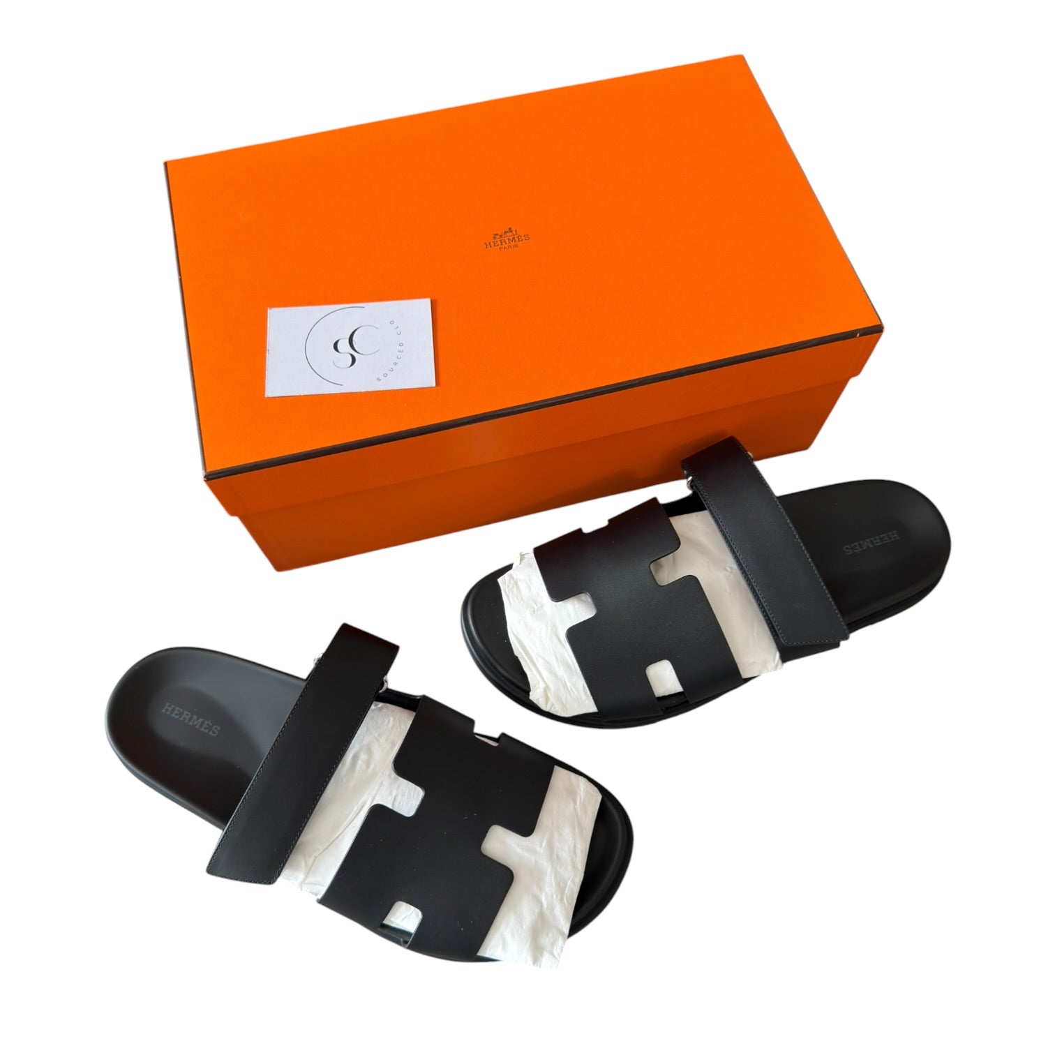 Hermes Chypre Black Leather Sandals