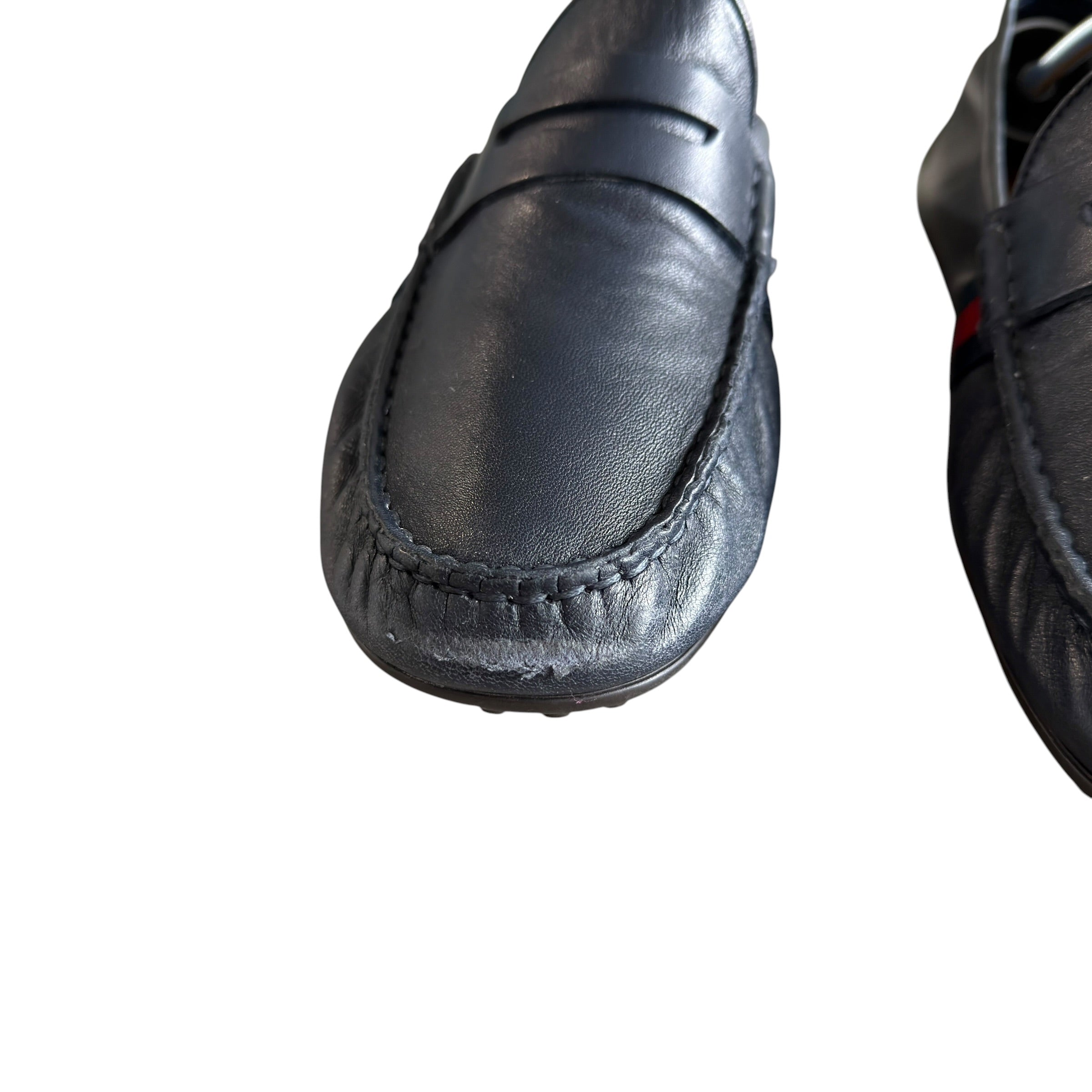 Gucci Navy Web Accent Loafers