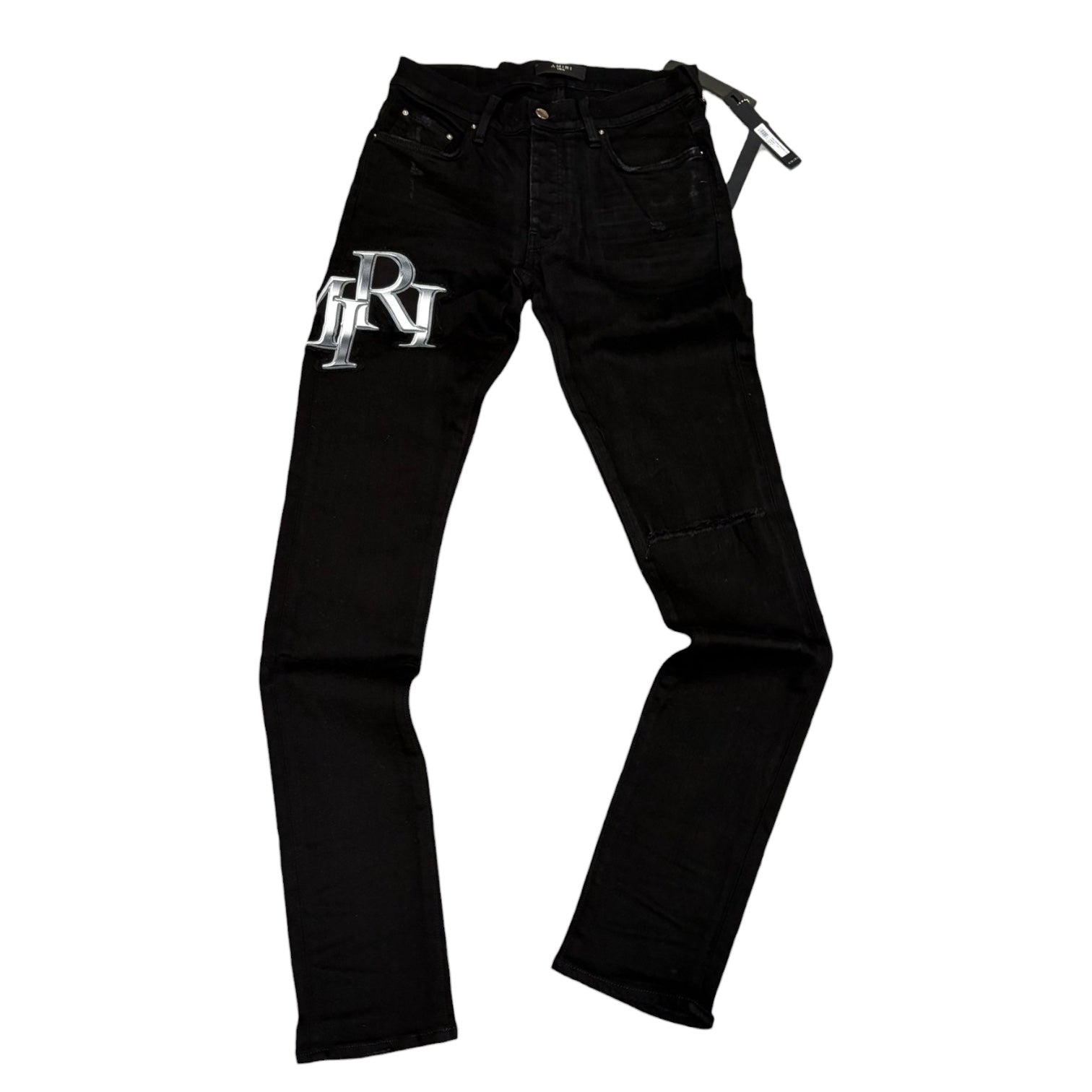 Amiri Staggered Chrome Logo Black Jeans