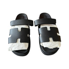 Hermes Chypre Black Leather Sandals