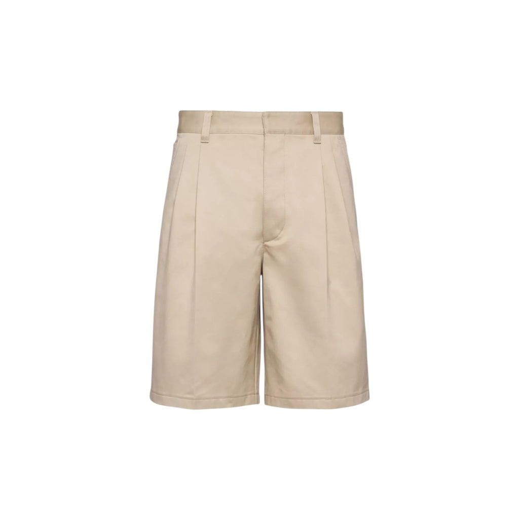 Prada Bermuda Plaque Beige Shorts