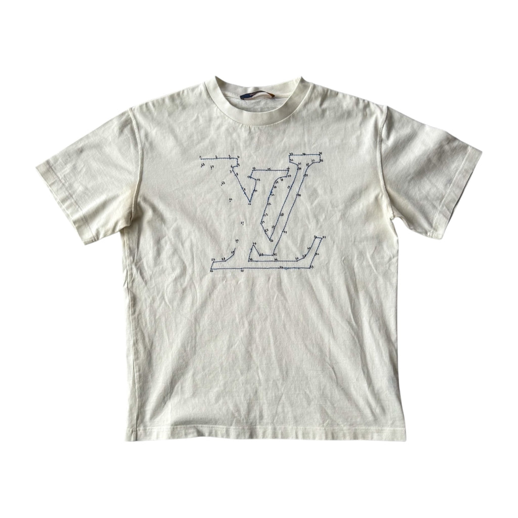 Louis Vuitton White & Blue LV Stitch Logo T-Shirt
