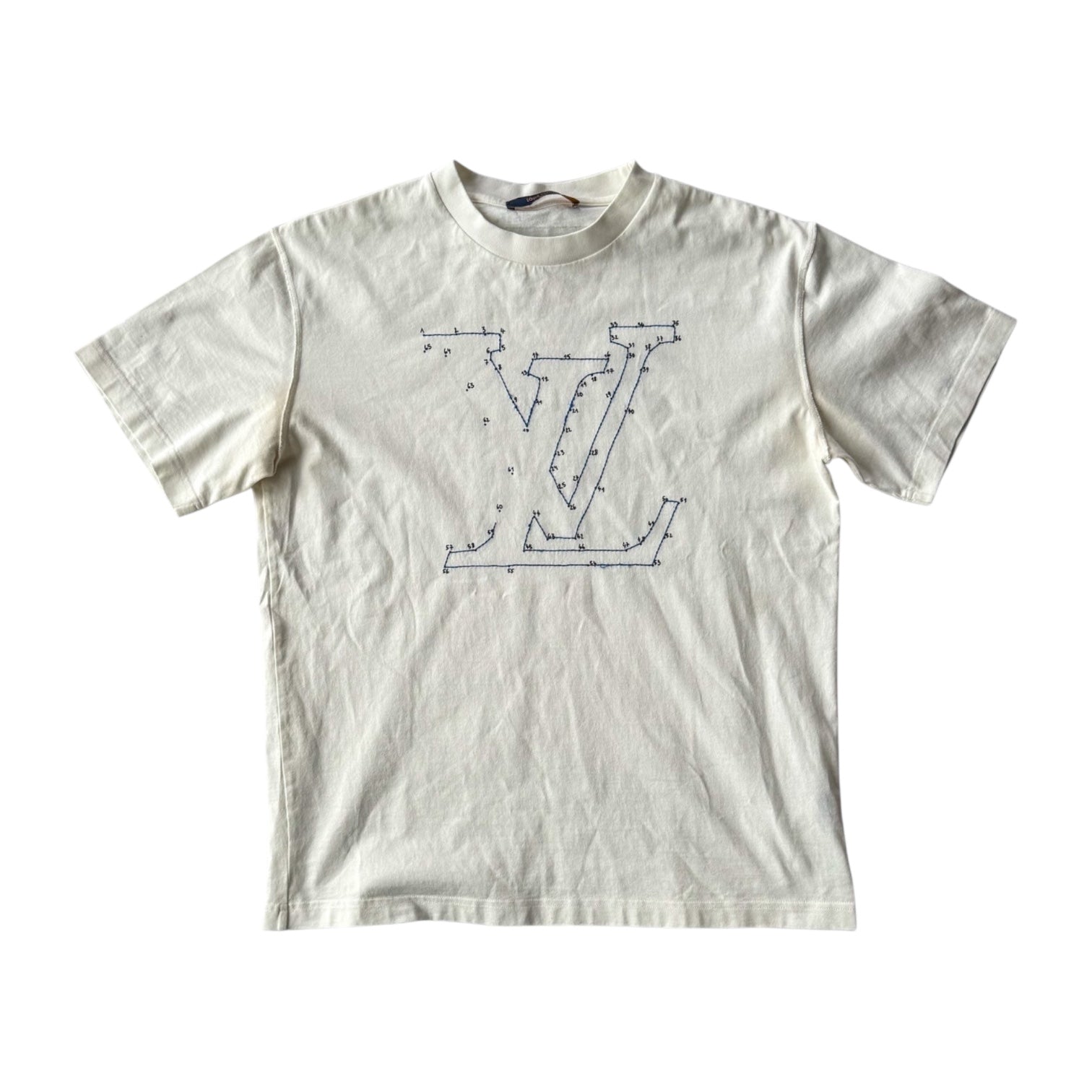 Louis Vuitton White & Blue LV Stitch Logo T-Shirt