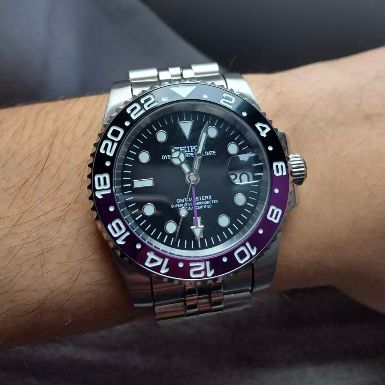 Seiko Mod Purple GMT Automatic Watch