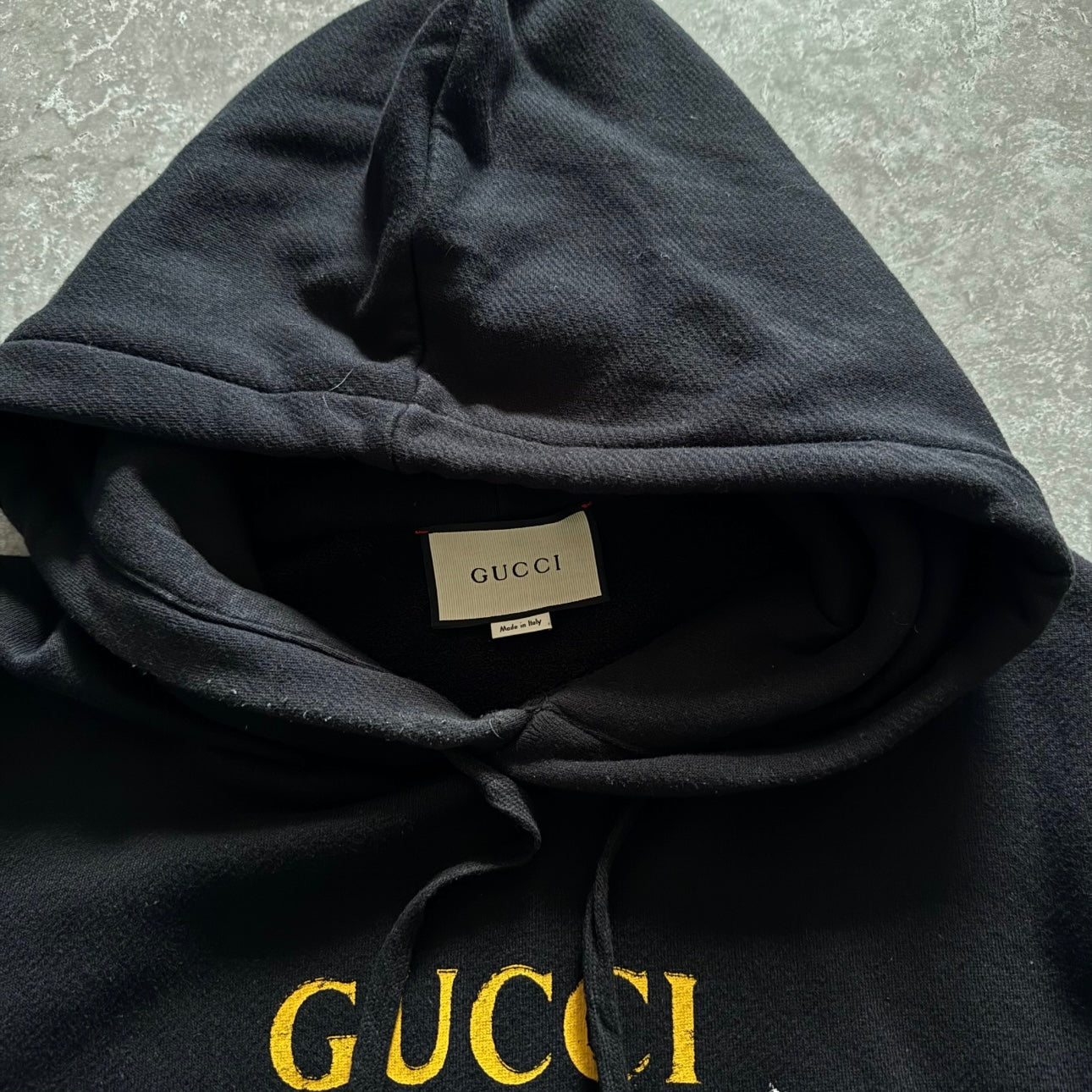 Gucci Distressed Black Logo Hoodie