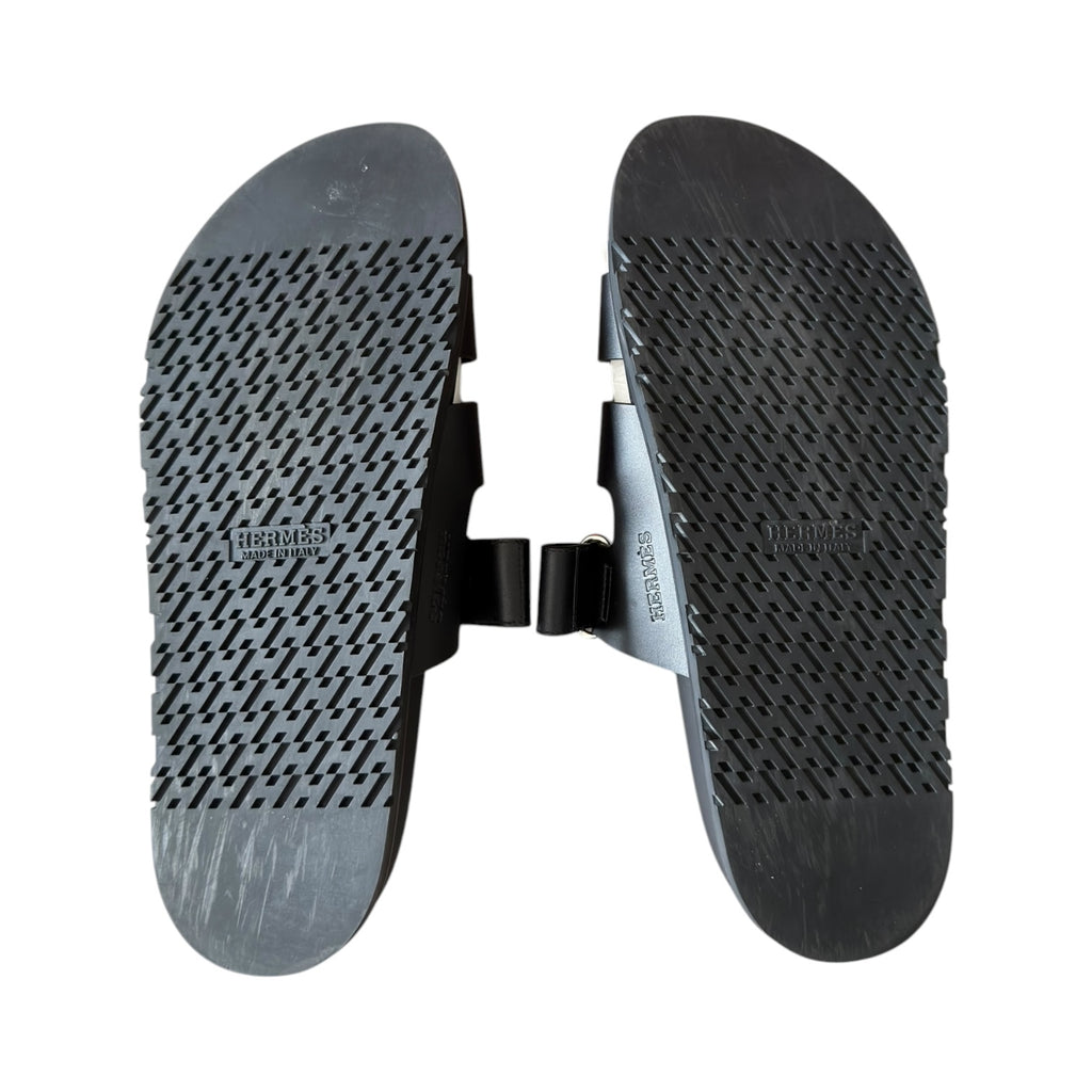 Hermes Chypre Black Leather Sandals