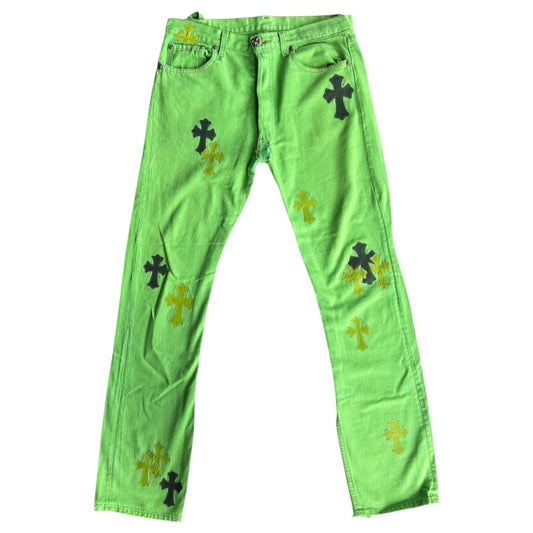 Chrome Hearts Green Cross Patch Jeans