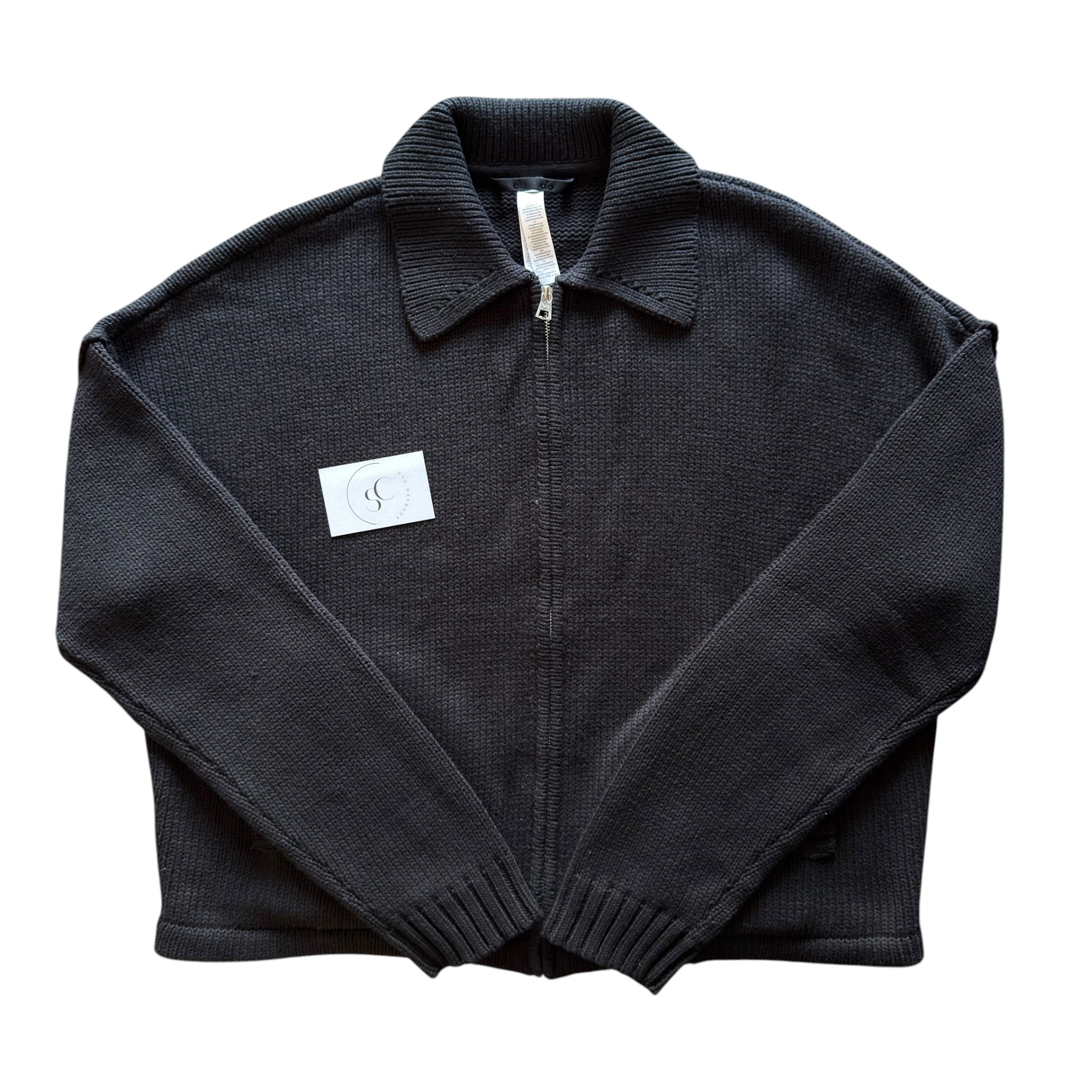 Alo Heritage Black Knit Zip Jacket