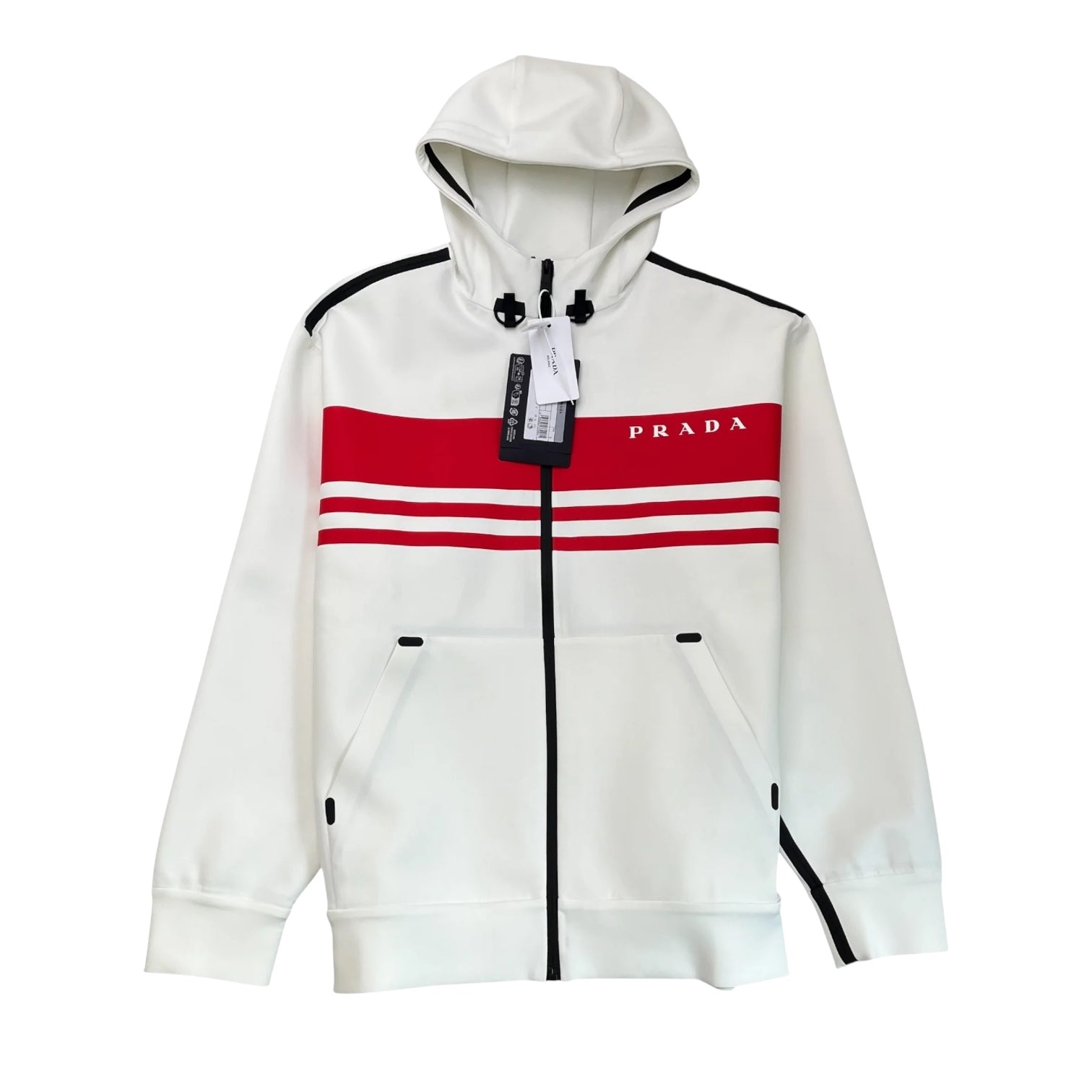 Prada White Linea Rossa Zip Hoodie