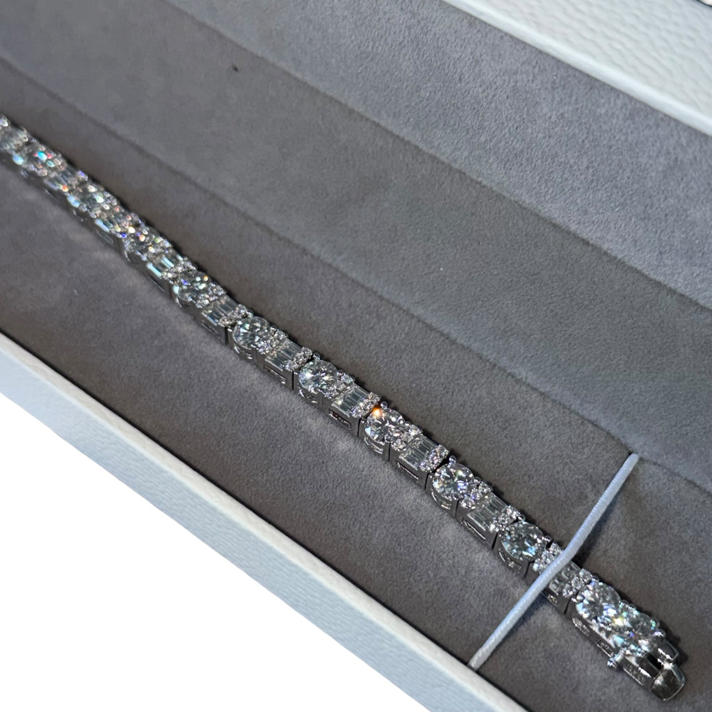 Silver Baguette Moissanite Diamond Bracelet