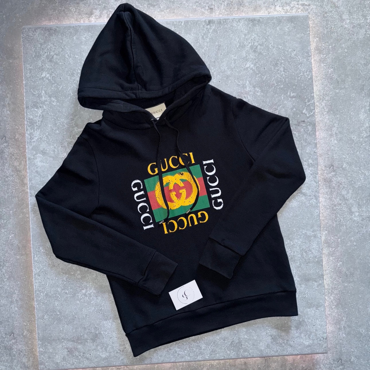 Gucci Distressed Black Logo Hoodie