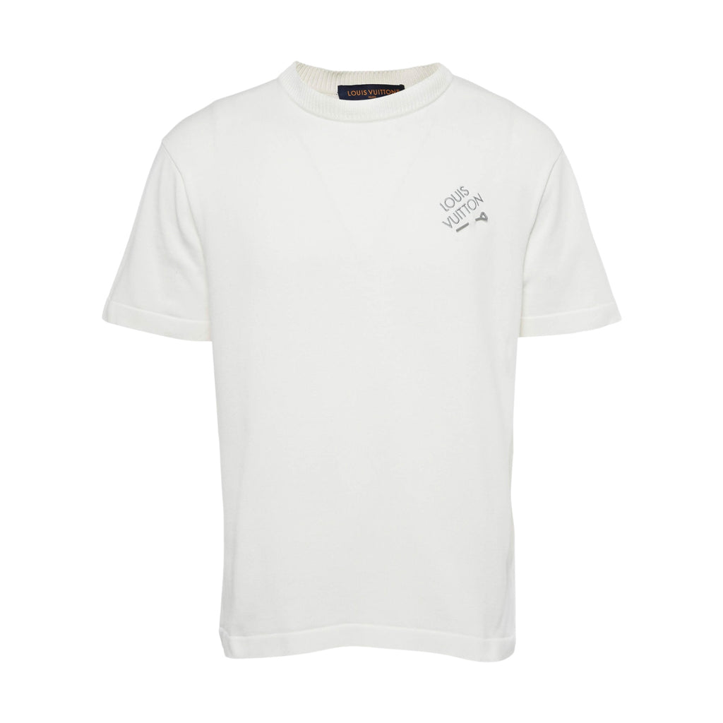 Louis Vuitton White & Grey Pin Logo Embroidered T-Shirt