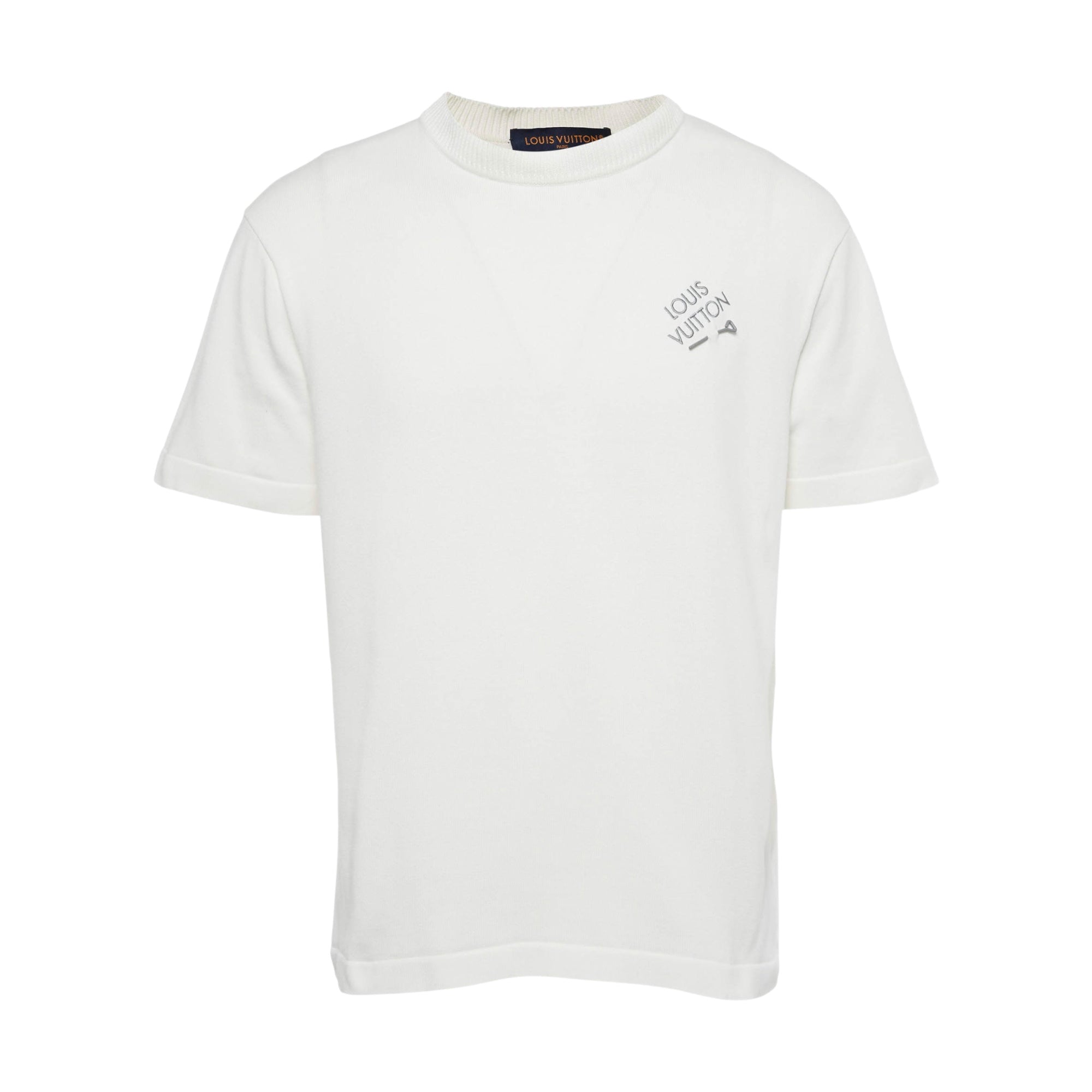 Louis Vuitton White & Grey Pin Logo Embroidered T-Shirt
