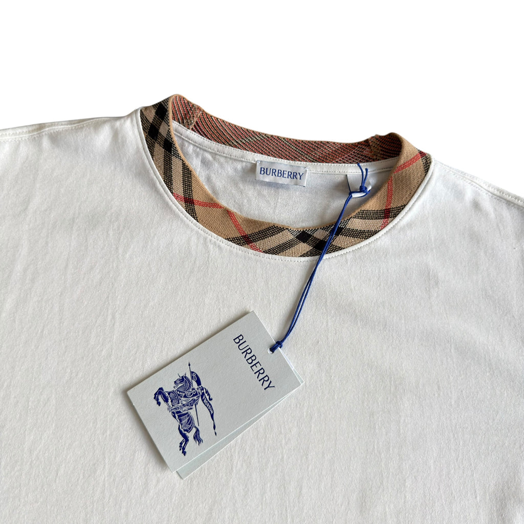 Burberry White Check Collar T Shirt