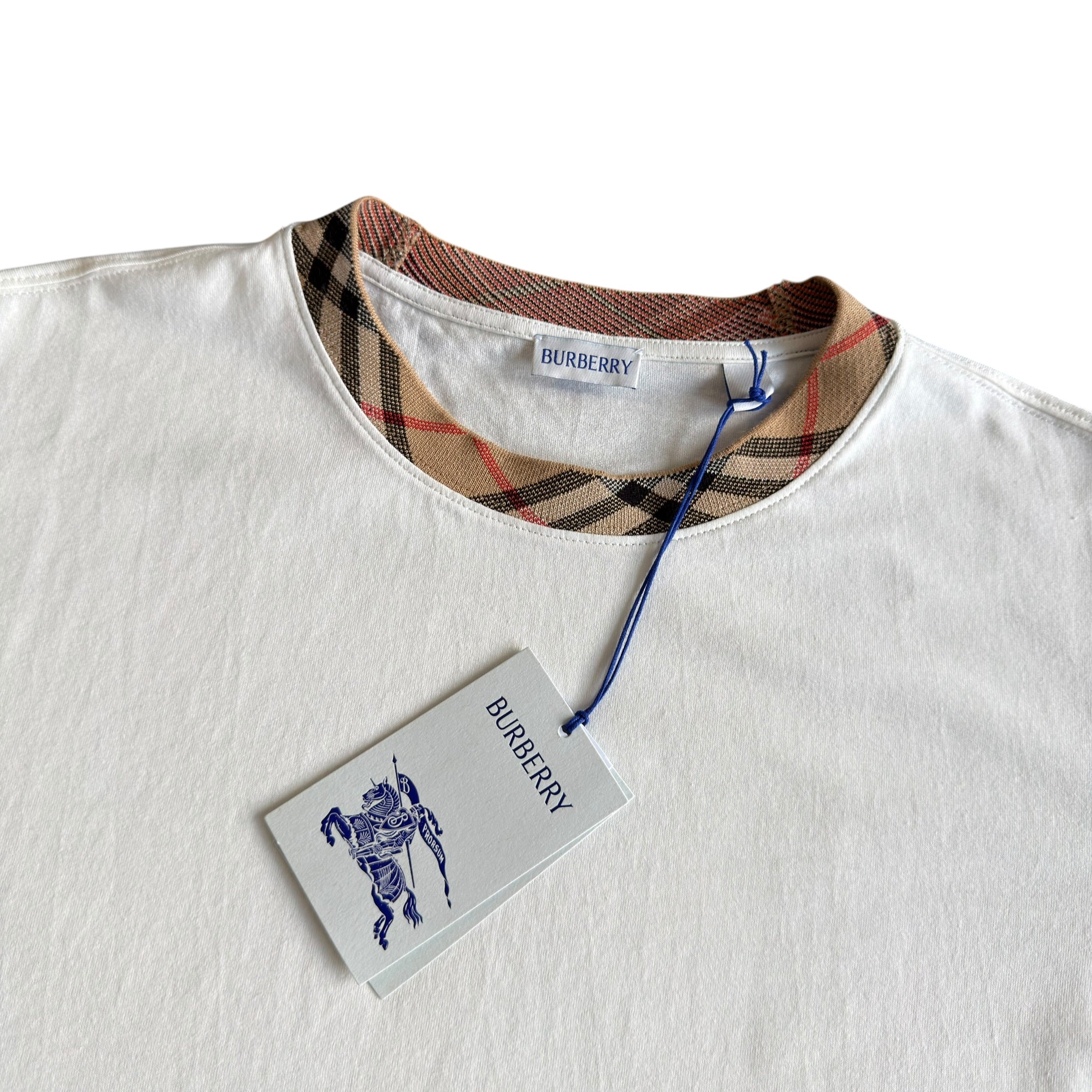 Burberry White Check Collar T Shirt