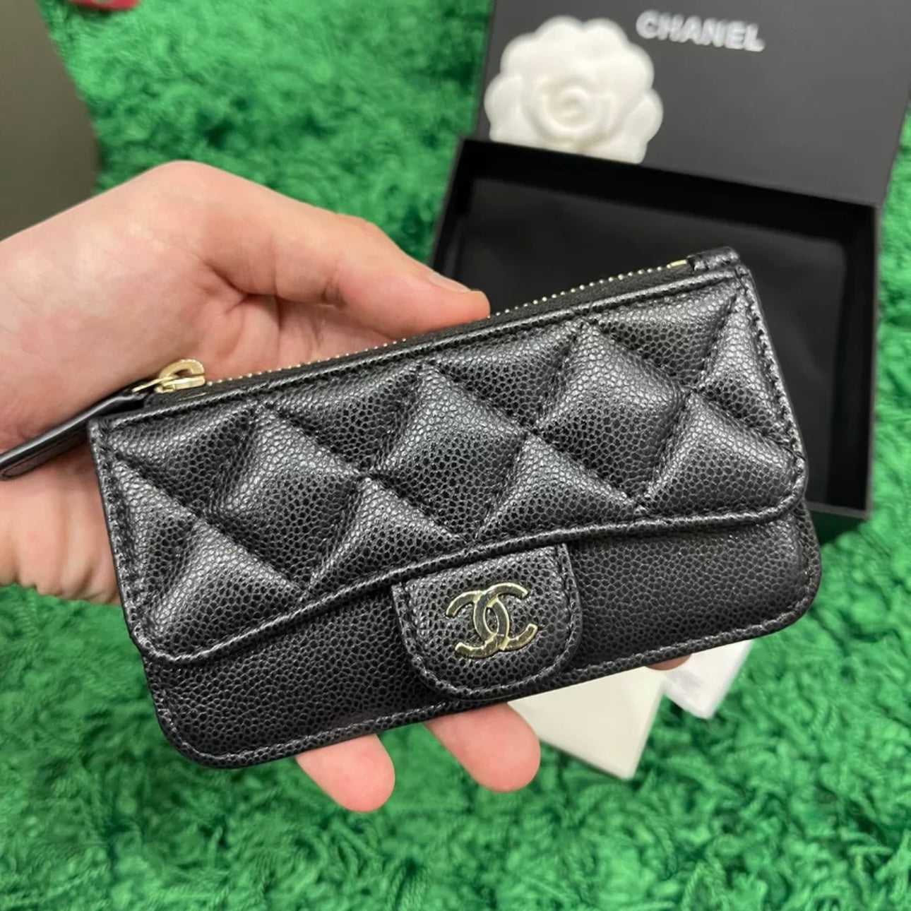 Chanel Black Leather Zip Cardholder