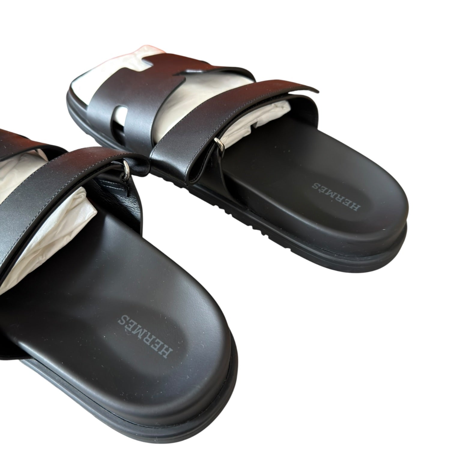 Hermes Chypre Black Leather Sandals