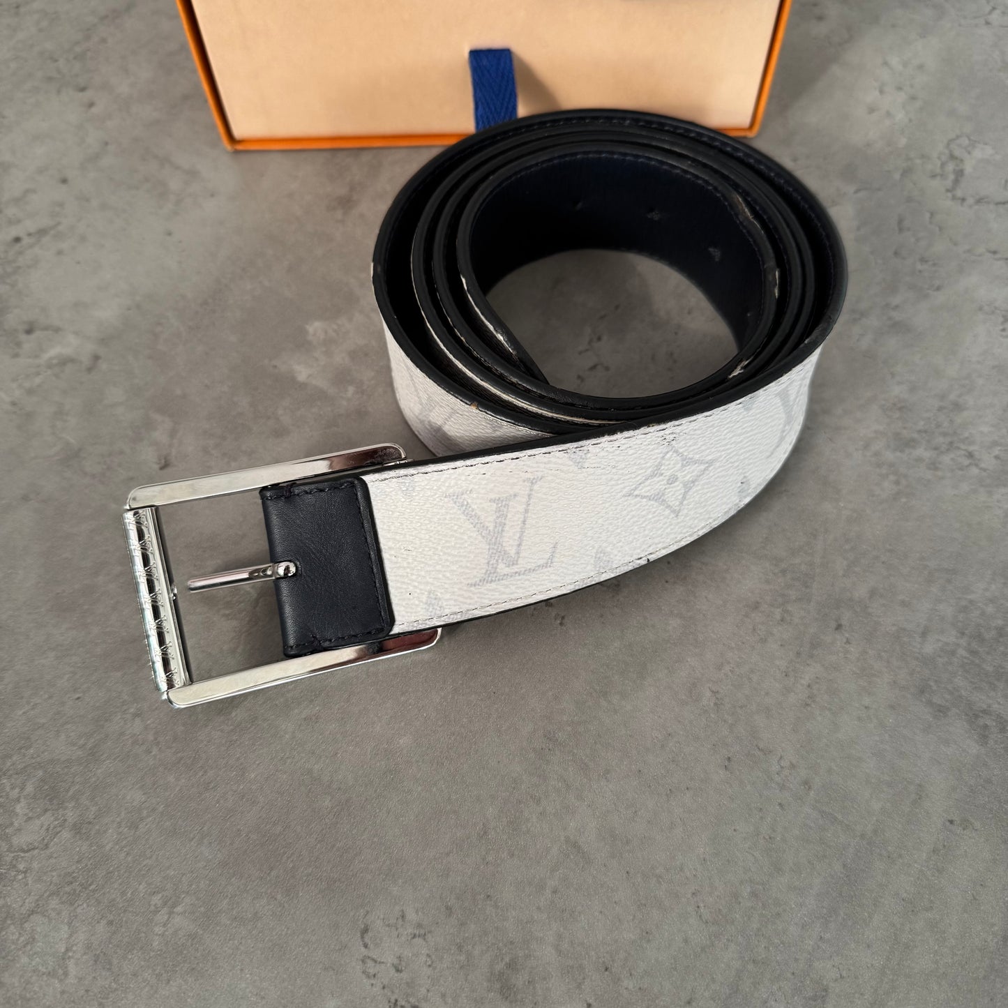 Louis Vuitton White Leather Monogram Belt