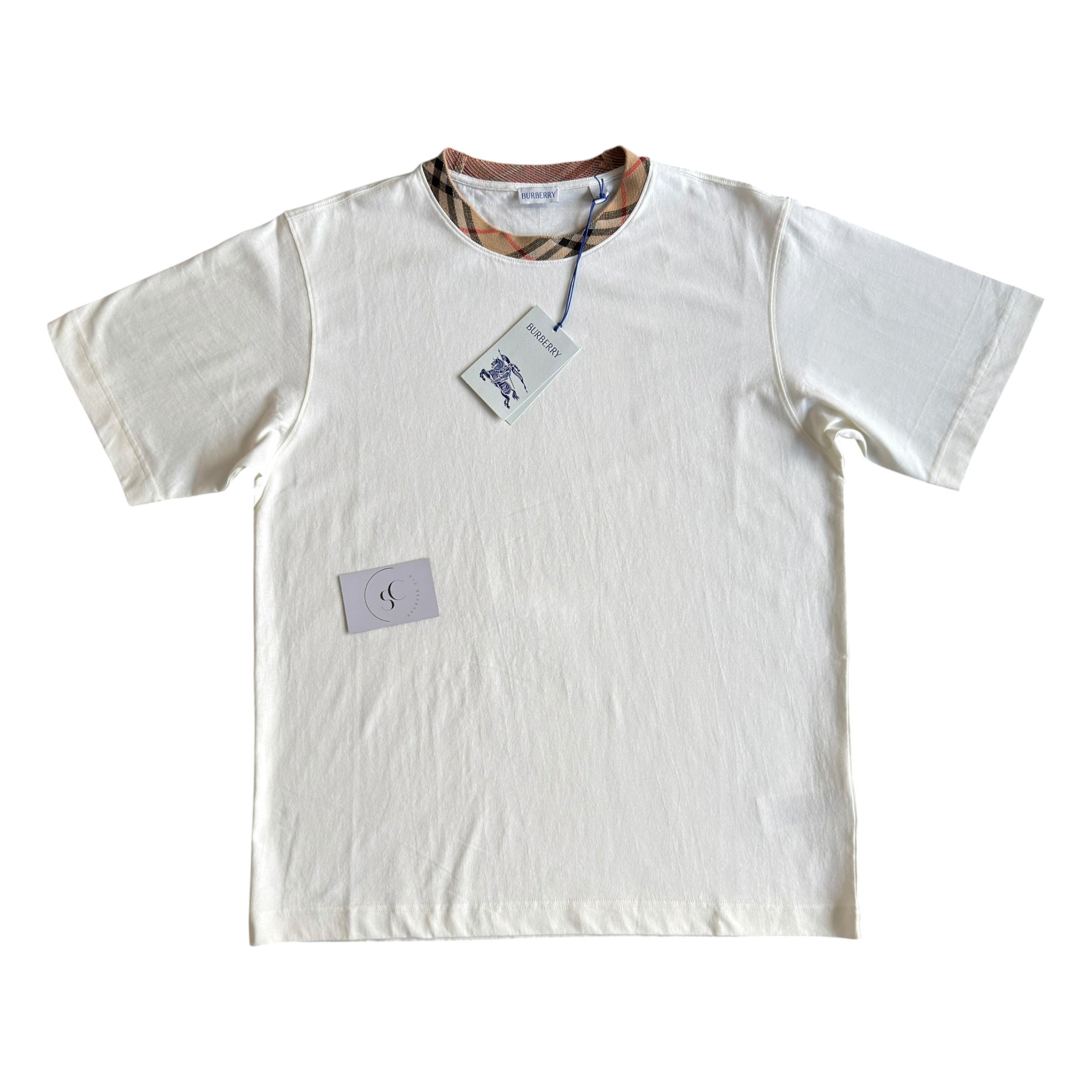 Burberry White Check Collar T Shirt