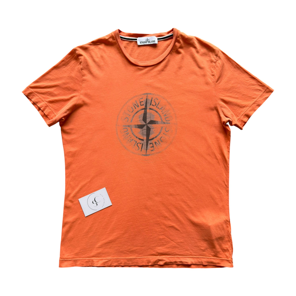 Stone Island Orange Compass Logo T Shirt