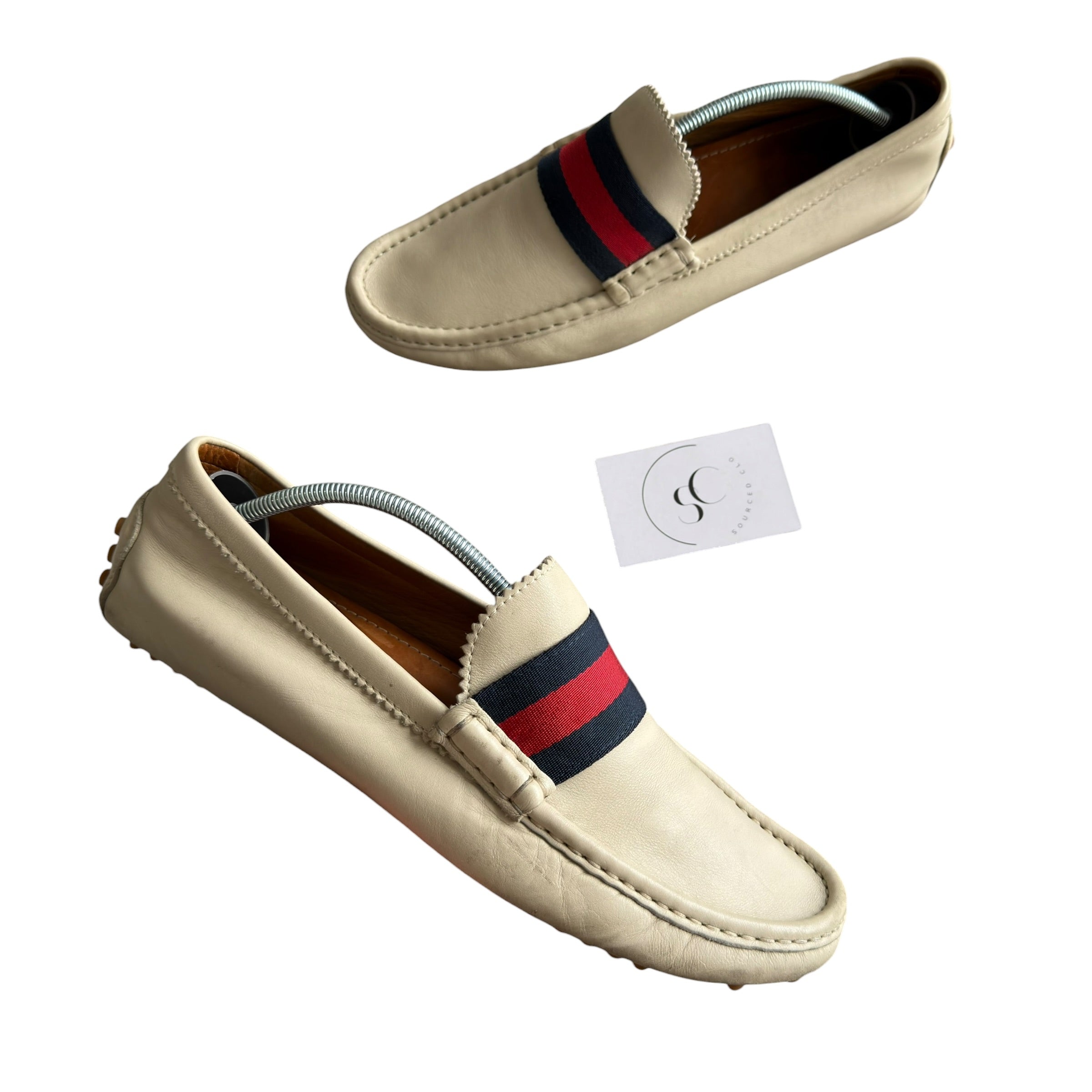 Gucci Beige Web Accent Loafers