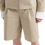 Prada Bermuda Plaque Beige Shorts