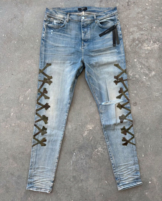 Amiri Blue Camo Bones Jeans
