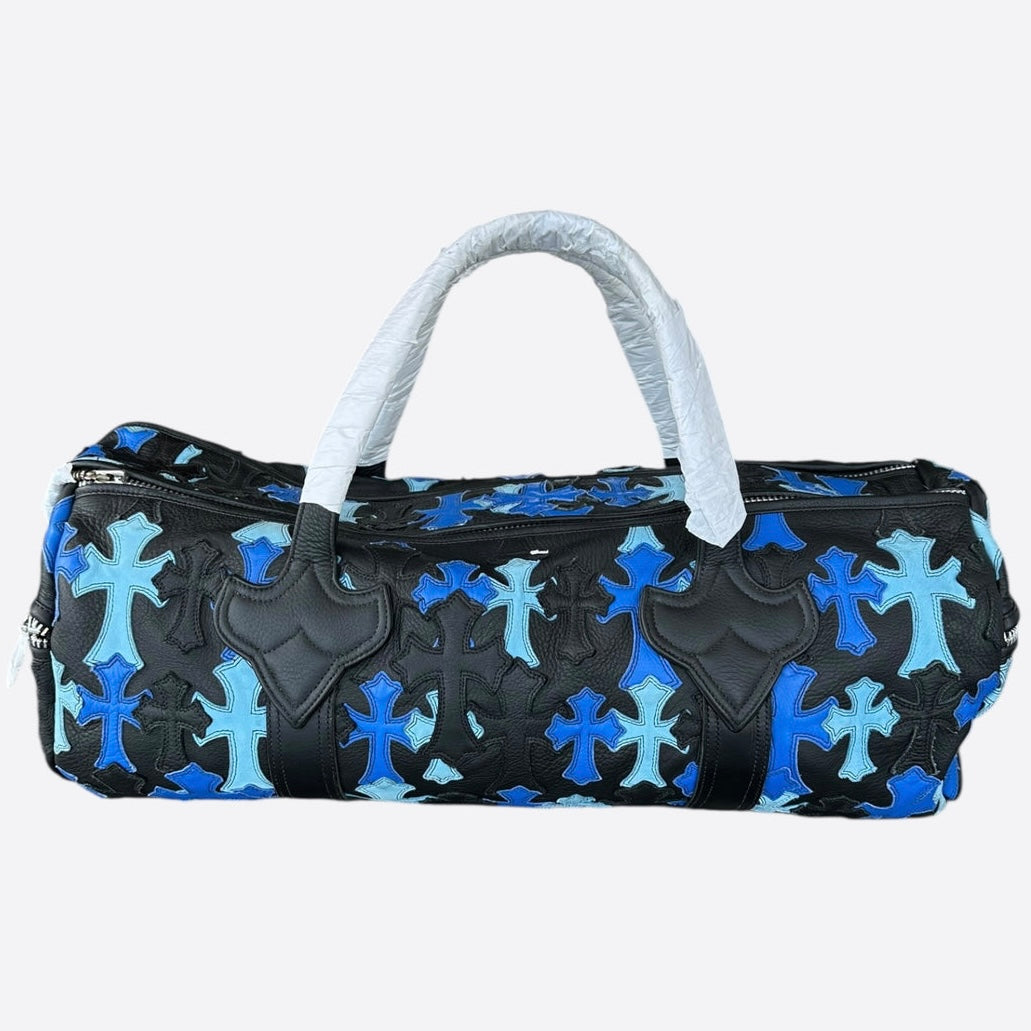 Chrome Hearts Black & Blue Leather Cross Patch Duffel Bag