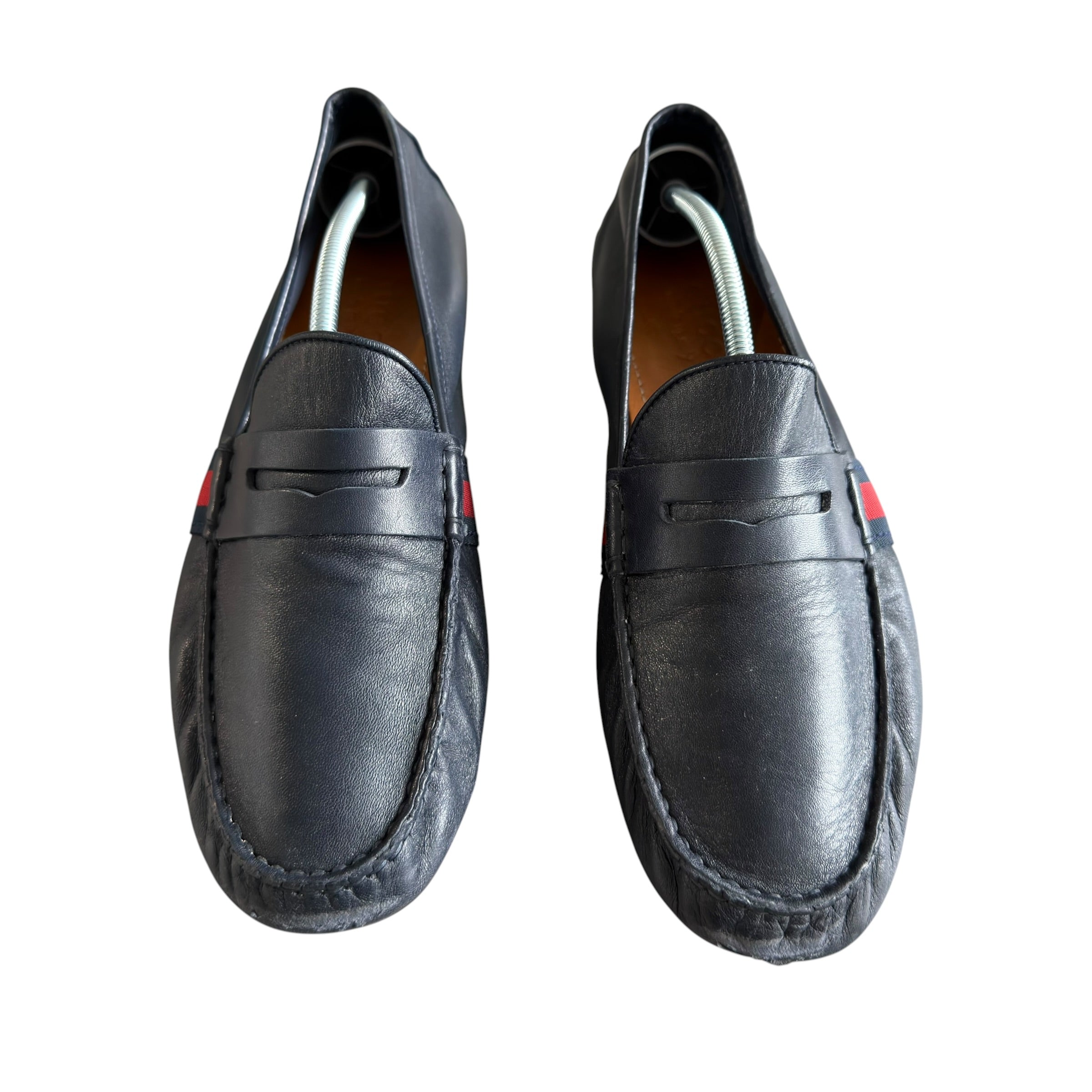 Gucci Navy Web Accent Loafers