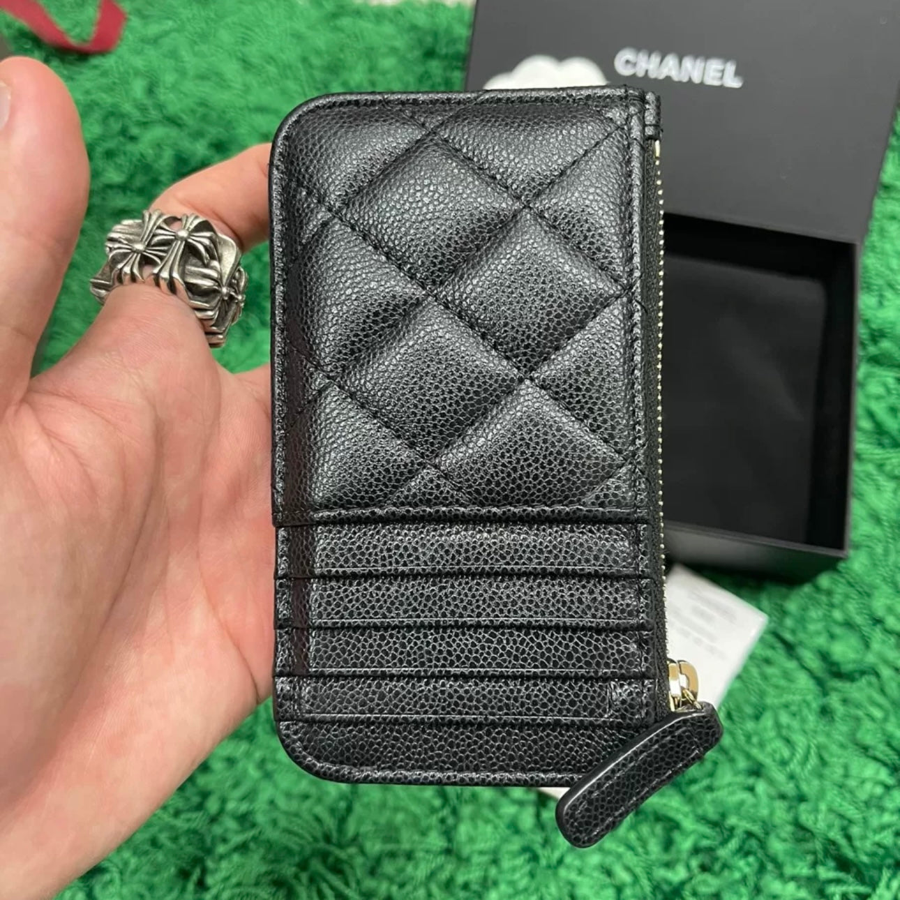 Chanel Black Leather Zip Cardholder