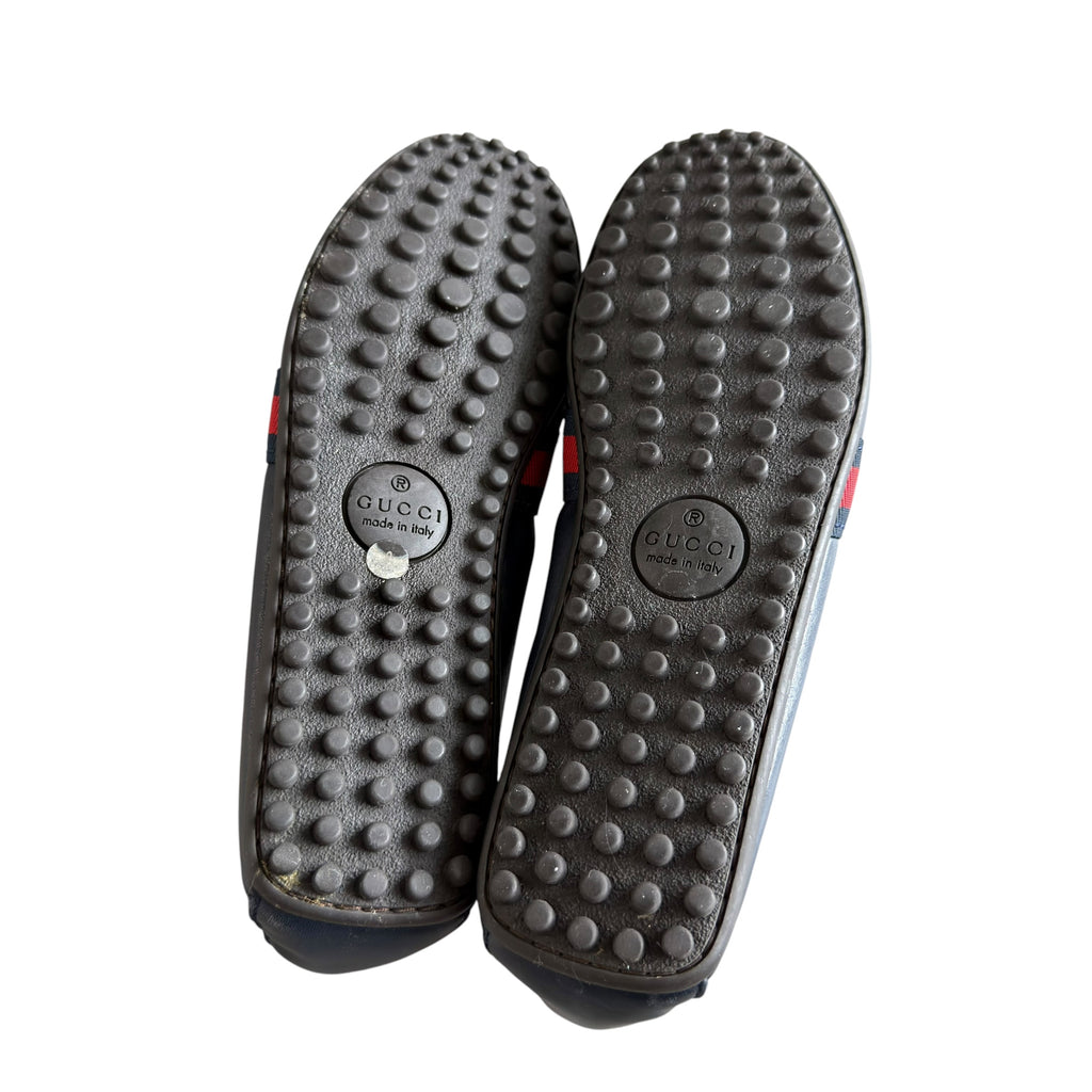 Gucci Navy Web Accent Loafers
